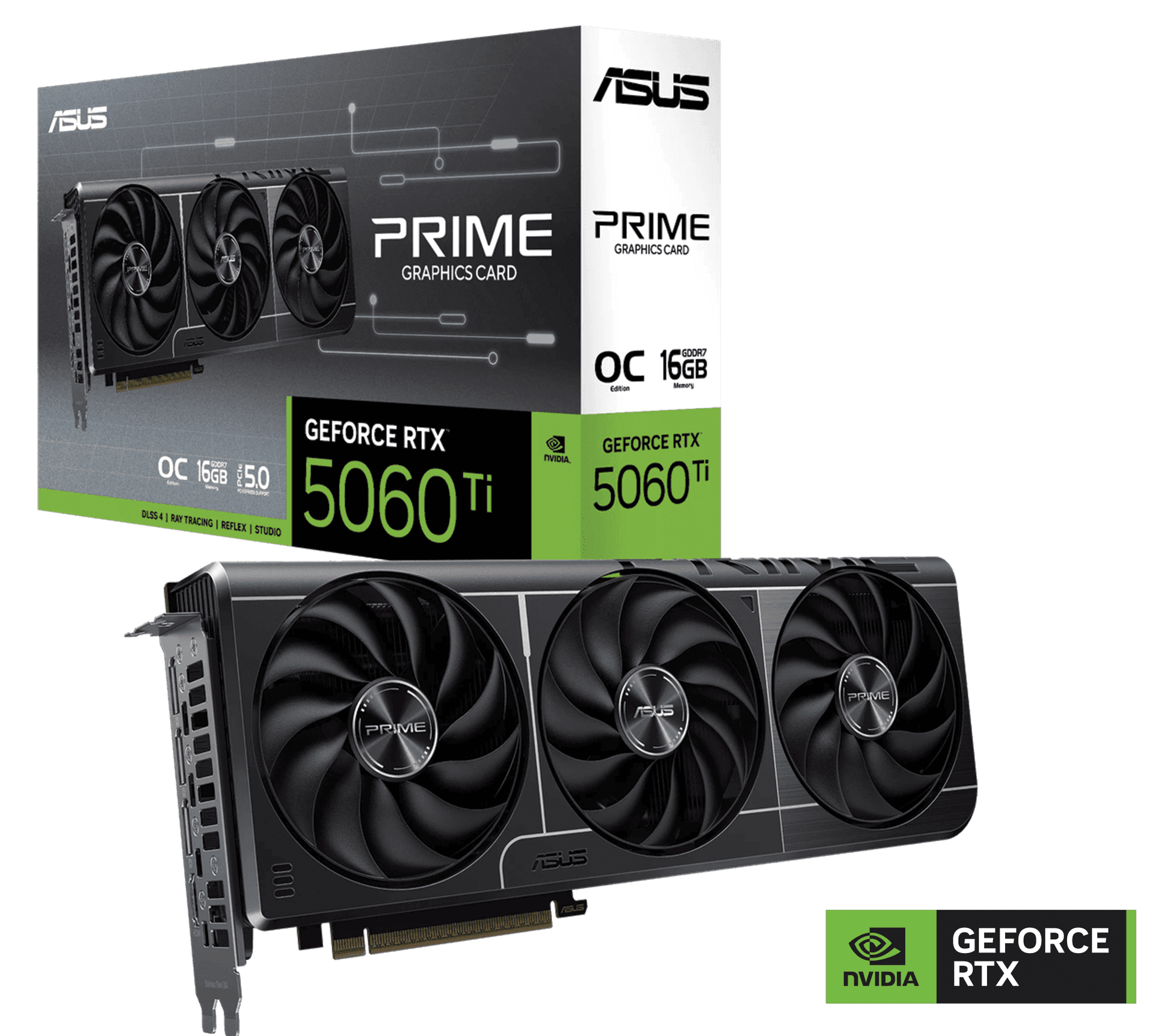 ASUS PRIME RTX 5060 Ti 16GB GDDR7 OC Edition Graphics Card, PCIe 5.0, 28 Gbps, 128-bit, 759 TOPs AI Performance, 2.5 Slot Design, 4608 CUDA Core | 90YV0MH2-M0NA00 – Buy Online