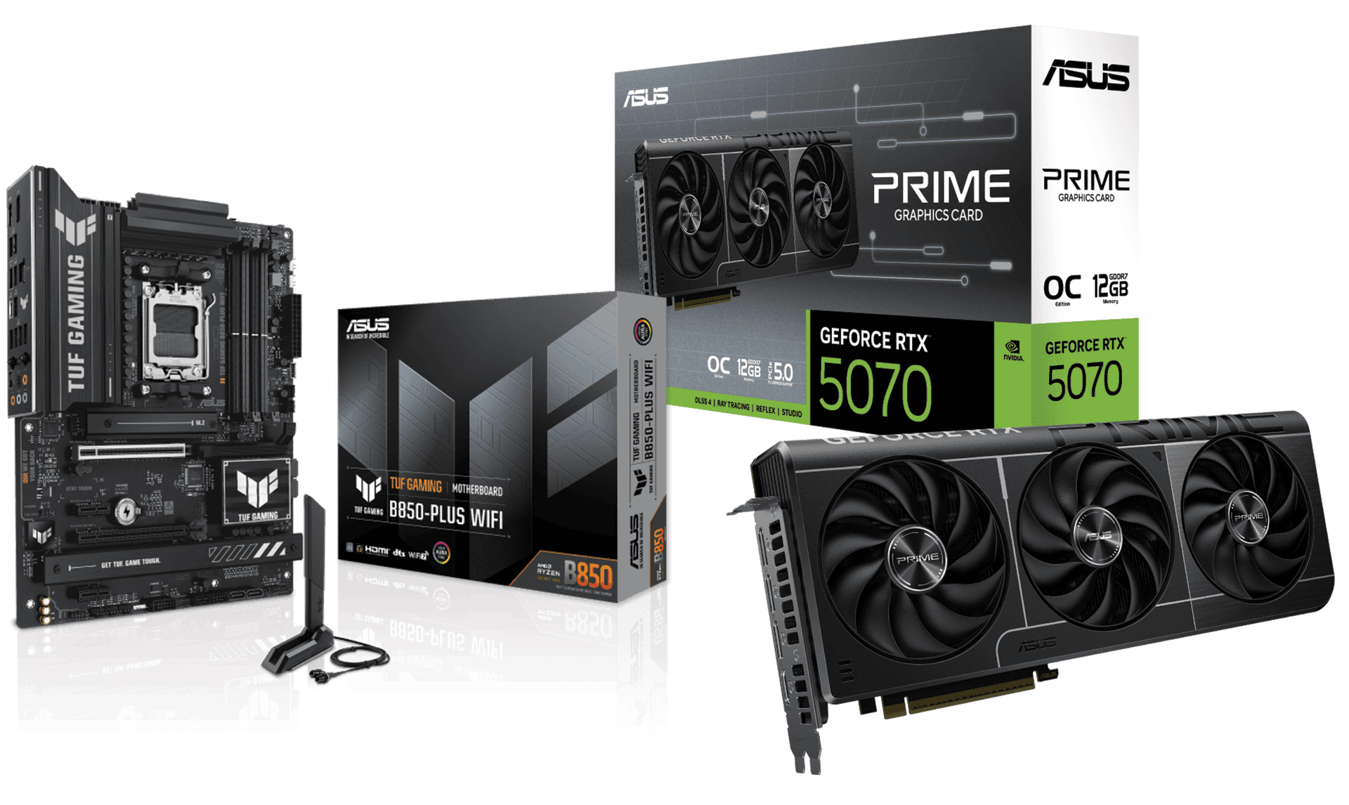 ASUS PRIME RTX 5070 12GB OC Edition GDDR7 Graphics Card, ASUS TUF Gaming B850-PLUS WIFI AM5 Motherboard, PC Upgrade Bundle – Buy Online