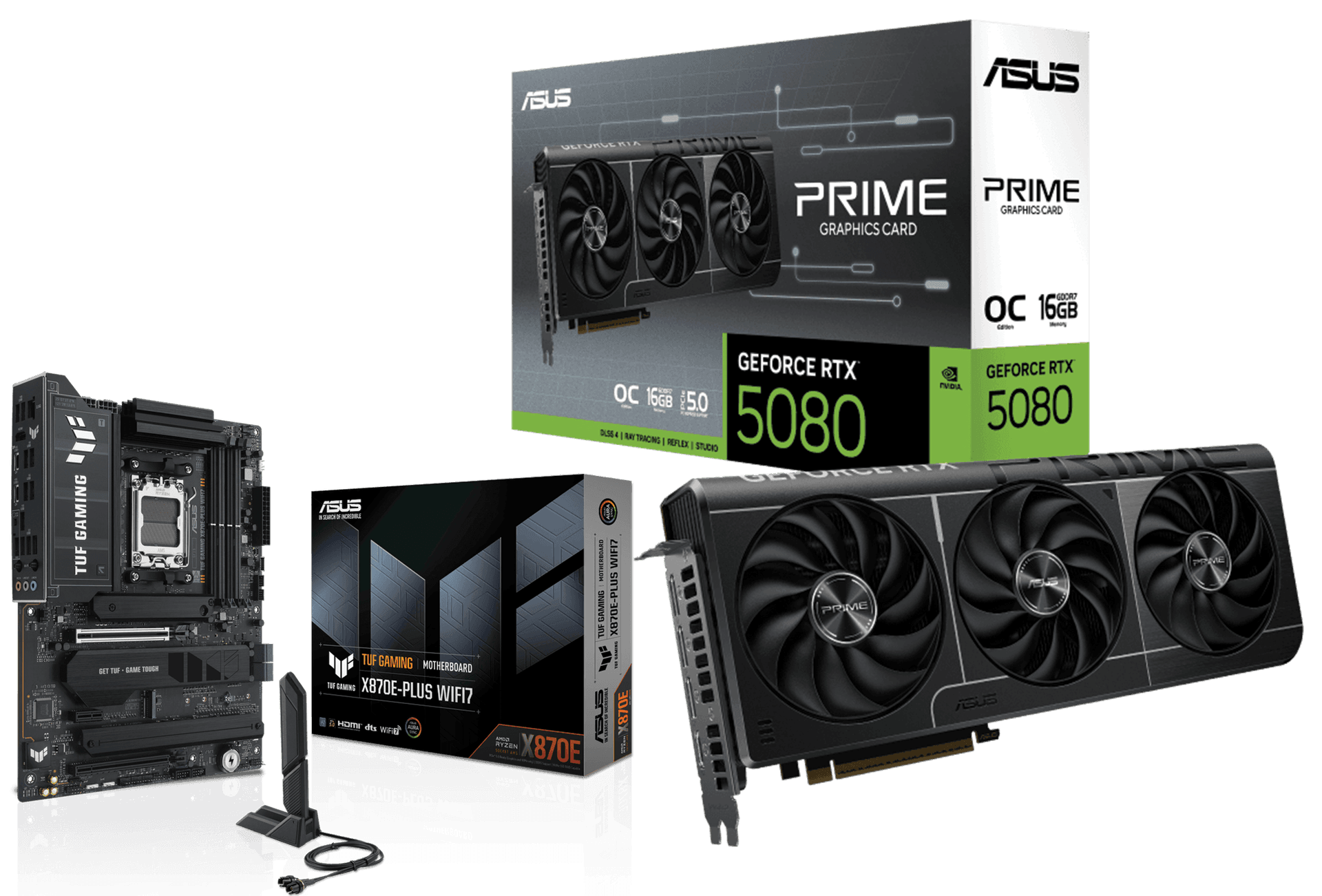 ASUS PRIME RTX 5080 16GB OC Edition GDDR7 Graphics Card, ASUS TUF Gaming X870E-PLUS WIFI AM5 Motherboard, PC Upgrade Bundle – Buy Online