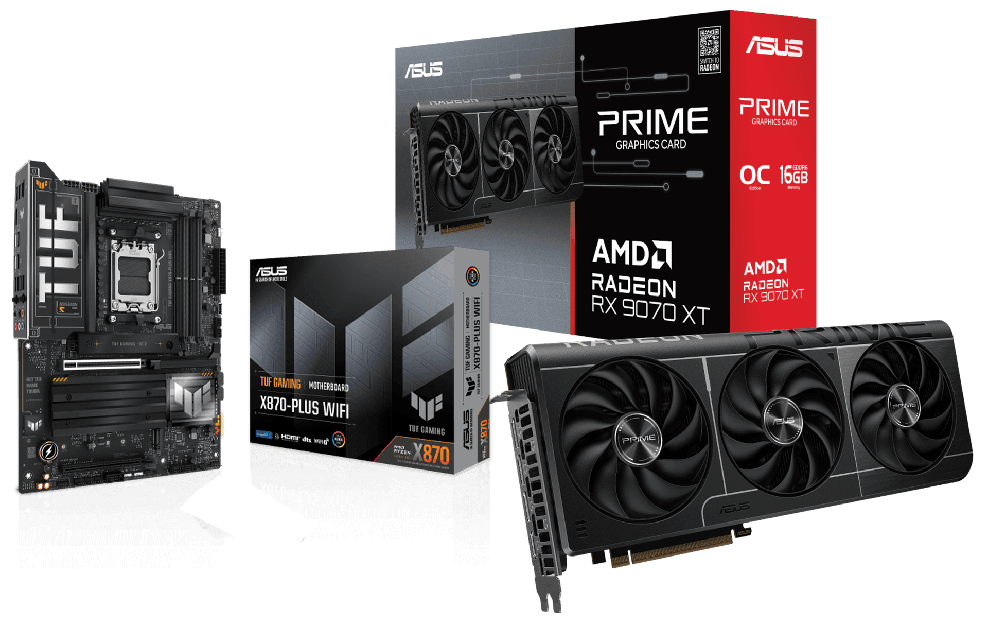 ASUS PRIME RX9070 XT 16GB AMD Radeon OC Edition Graphics Card, ASUS TUF Gaming X870-PLUS WIFI AM5 Motherboard, PC Upgrade Bundle, Black – Buy Online