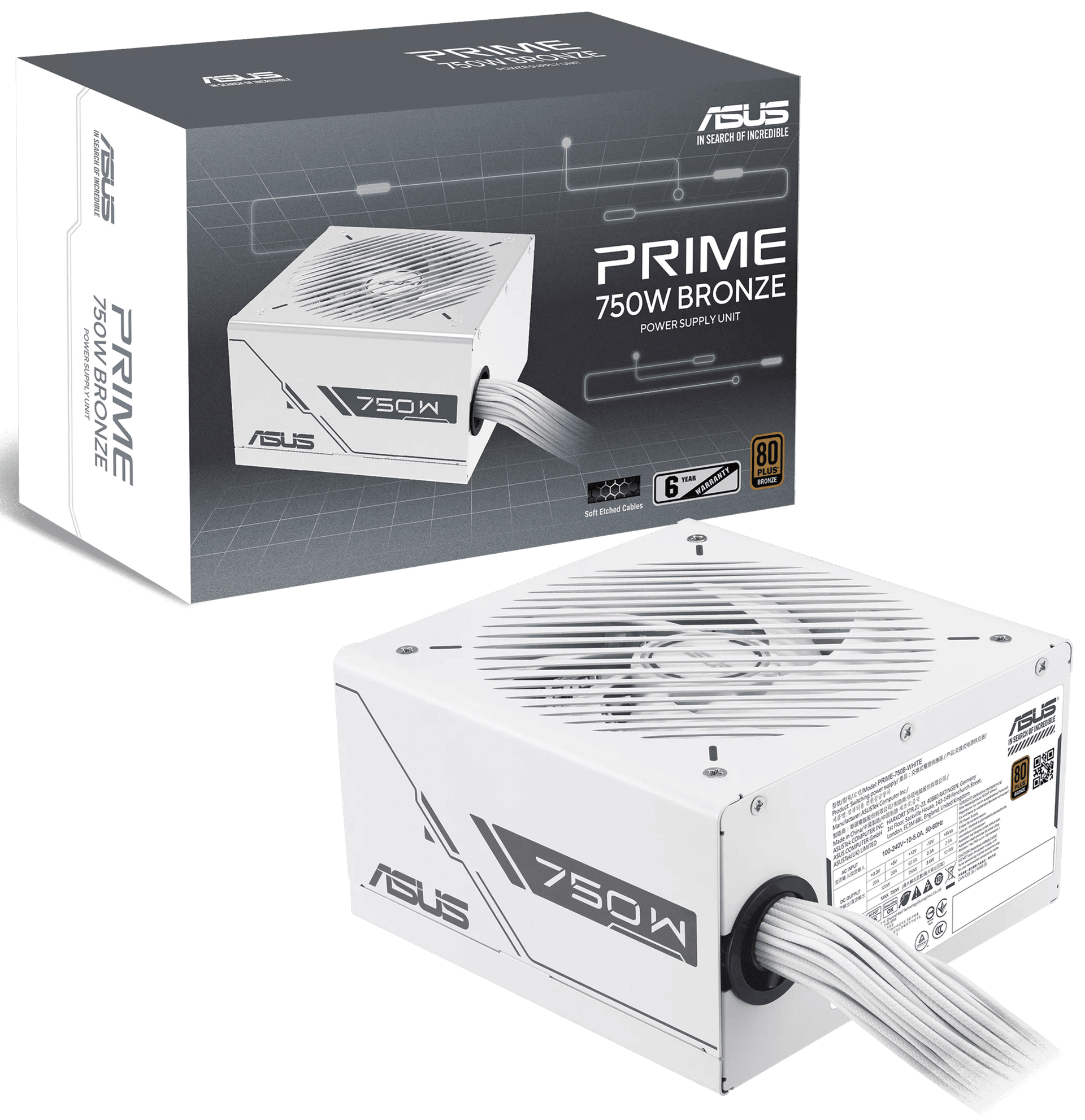 ASUS Prime 750W White Edition 80 PLUS Bronze Power Supply, 135mm Dual Ball Fan, Etched Cables, White | 90YE00Y3-B0NA00 – Buy Online