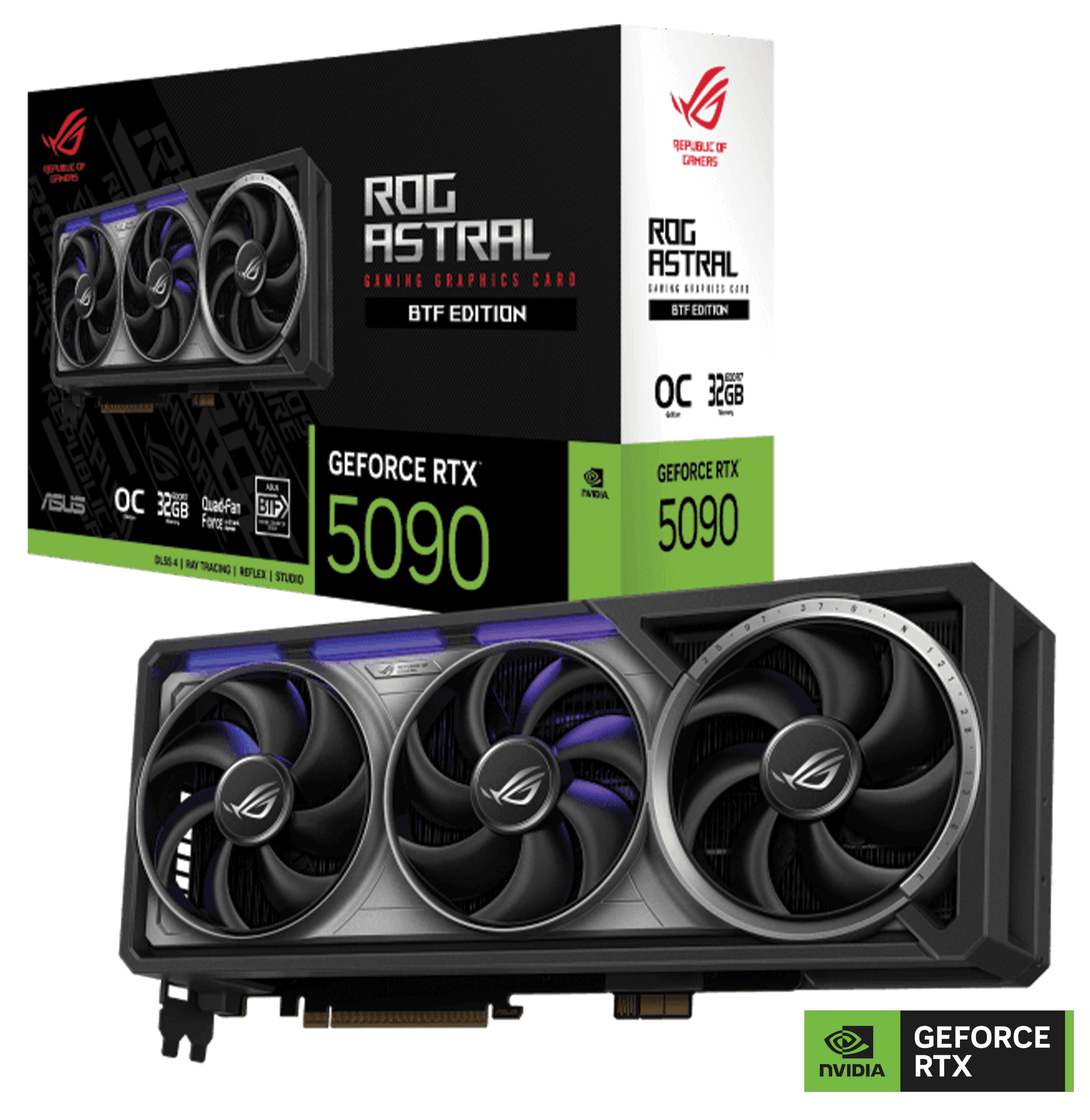 ASUS ROG Astral NVIDIA GeForce RTX 5090 32GB GDDR7 BTF OC Edition Graphics Card, 28 Gbps 512-bit, 21760 CUDA Core, 3593 AI TOPs, Detachable GC-HPWR Adapter | 90YV0NF0-M0NA00 – Buy Online