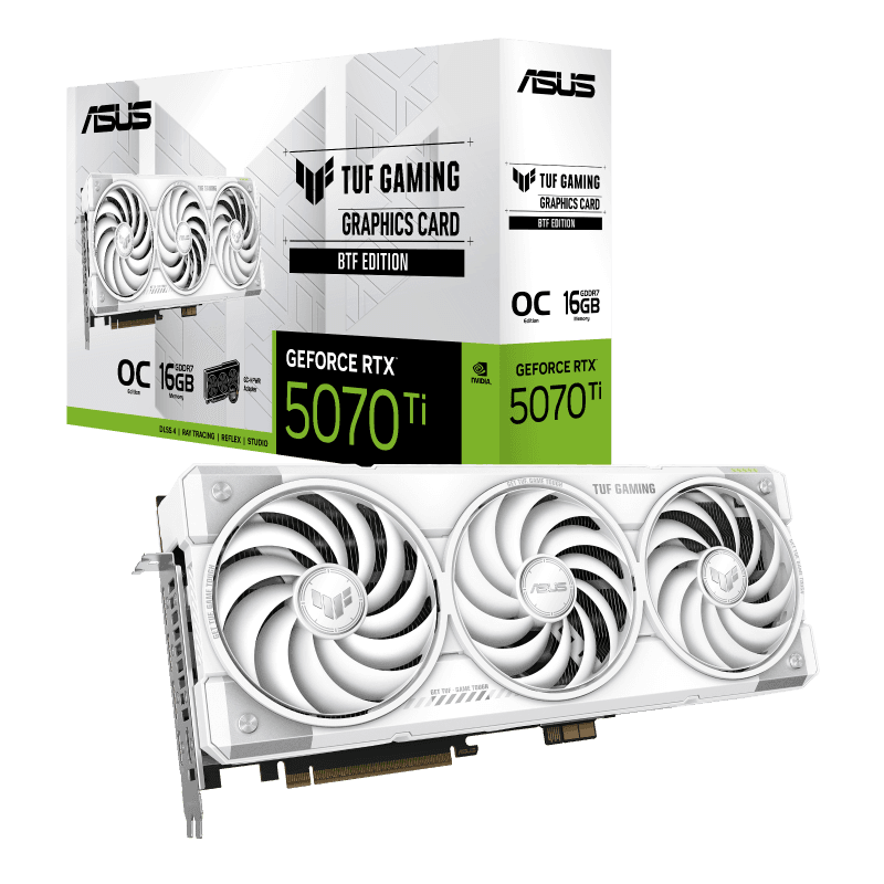 ASUS TUF Gaming NVIDIA GeForce RTX 5070 Ti 16GB GDDR7 BTF White OC Edition Graphics card, 28 Gbps 256-bit, 8960 CUDA Core, 1484 AI TOPs, PCI E 5.0 | 90YV0N60-M0NA00 – Buy Online