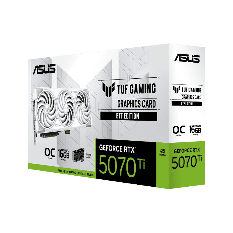 Asus ASUS TUF Gaming NVIDIA GeForce RTX 5070 Ti 16GB GDDR7 BTF White OC Edition Graphics card, 28 Gbps 256-bit, 8960 CUDA Core, 1484 AI TOPs, PCI E 5.0 | 90YV0N60-M0NA00 - product view 2 of 10