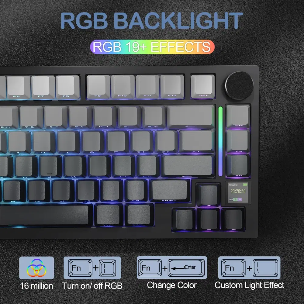 ATTACK SHARK ATTACK SHARK X820 Ultra RGB Tri-Mode Gasket MOON LIGHT Mechanical Keyboard, 75% Compact Layout, Smart Display & Knob, Gift Switches, Hot-Swappable | X820 Ultra - product view 3 of 5