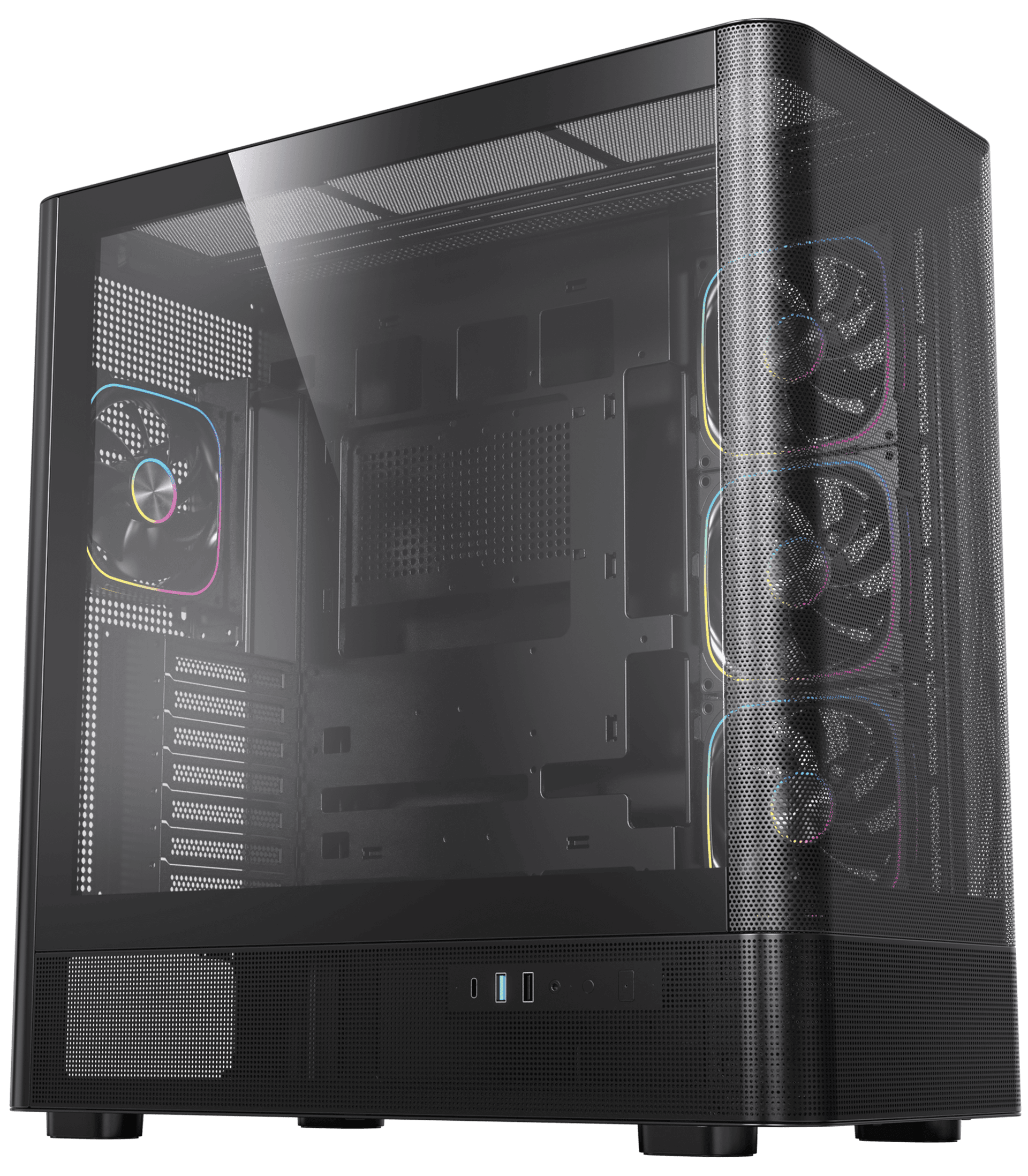 Acegeek Lunaris Flow Black Gaming Case, E-ATX Support, High-Speed USB Type-C, Panoramic Tempered Glass, High Airflow Mesh Design | AG-LUNARISFLOW-BK – Buy Online