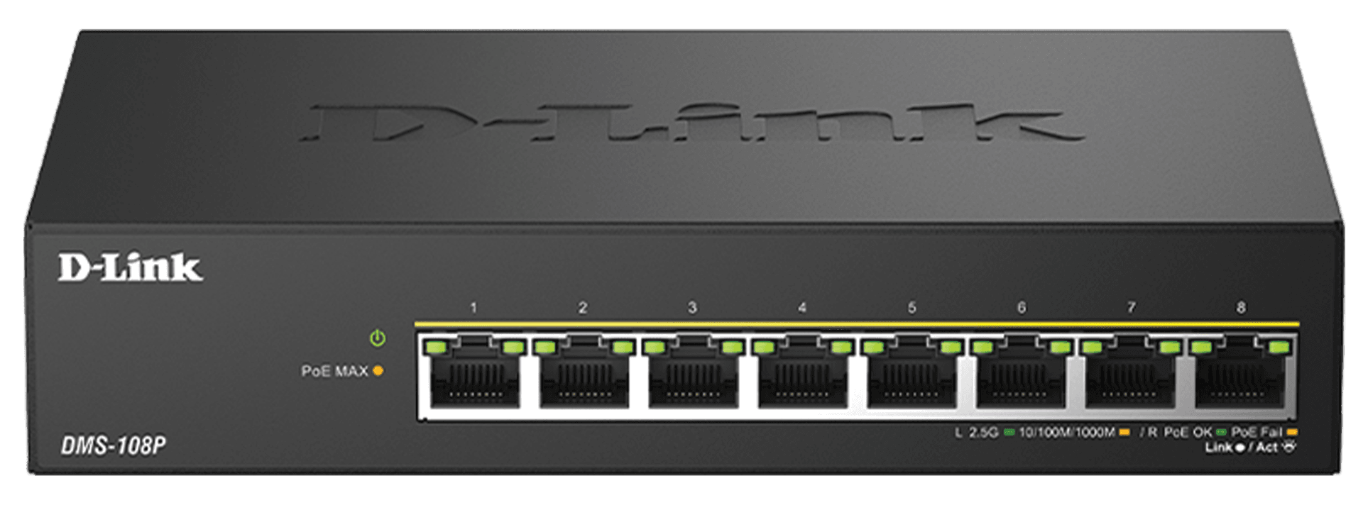 D-Link DMS-108P 8-Port Multi-Gigabit Unmanaged PoE Switch, 2.5Gbps, 240W PoE Budget, Fanless Desig | DMS-108P – Buy Online