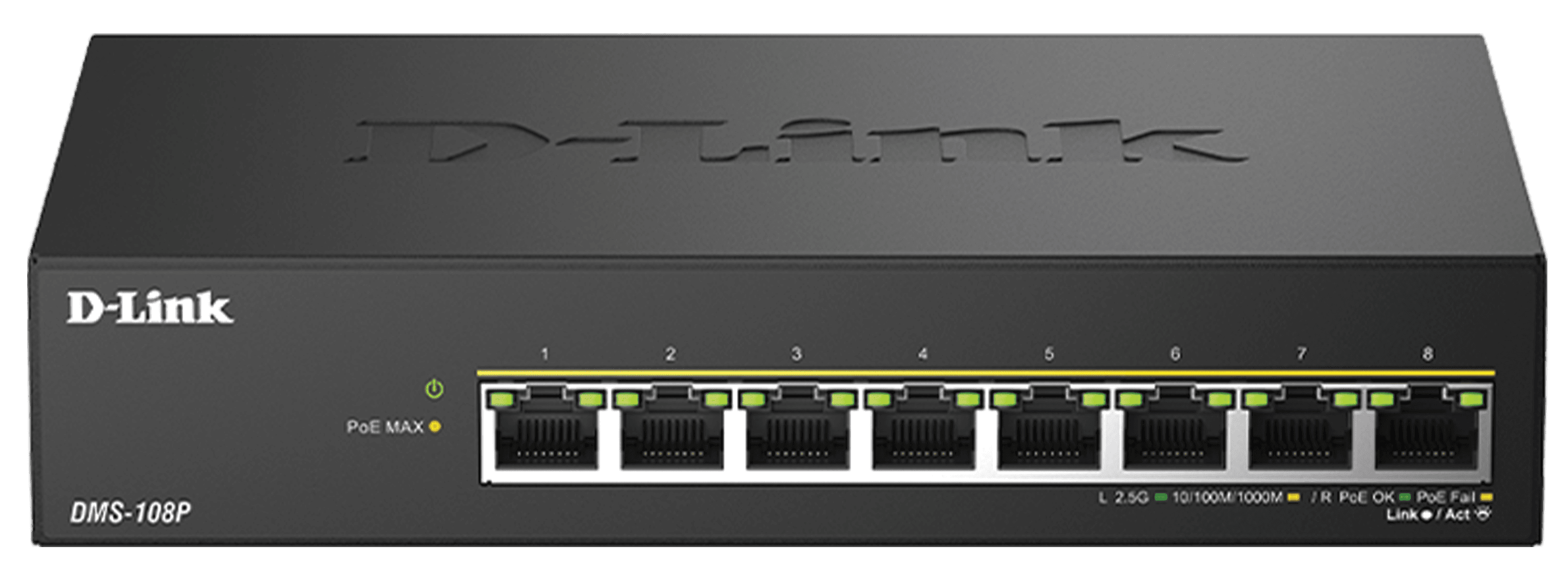D-Link DMS-108P 8-Port Multi-Gigabit Unmanaged PoE Switch, 2.5Gbps, 240W PoE Budget, Fanless Desig | DMS-108P – Buy Online