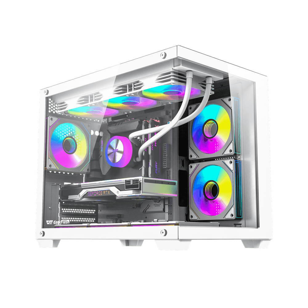 DarkFlash B275 Pro Micro-ATX Gaming PC Case, Tempered Glass Side Panel, 6 Pre-Installed ARGB Fans, High-Airflow Design, White – Buy Online