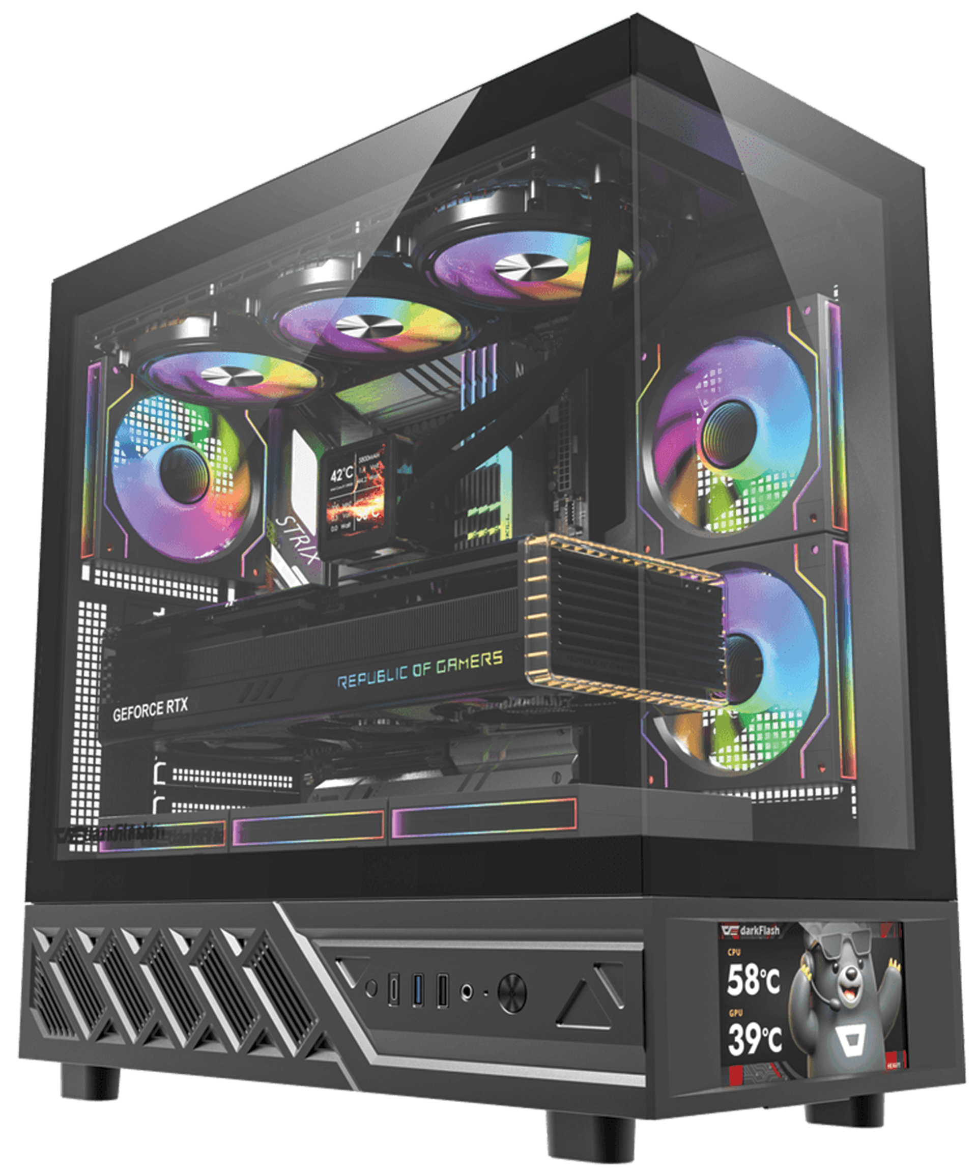 Darkflash DS950V Black Panoramic Gaming Case, 6 ARGB Fans Pre-Installed, ATX/M-ATX/ITX Support, Dual-Chamber Design | DS950V – Buy Online