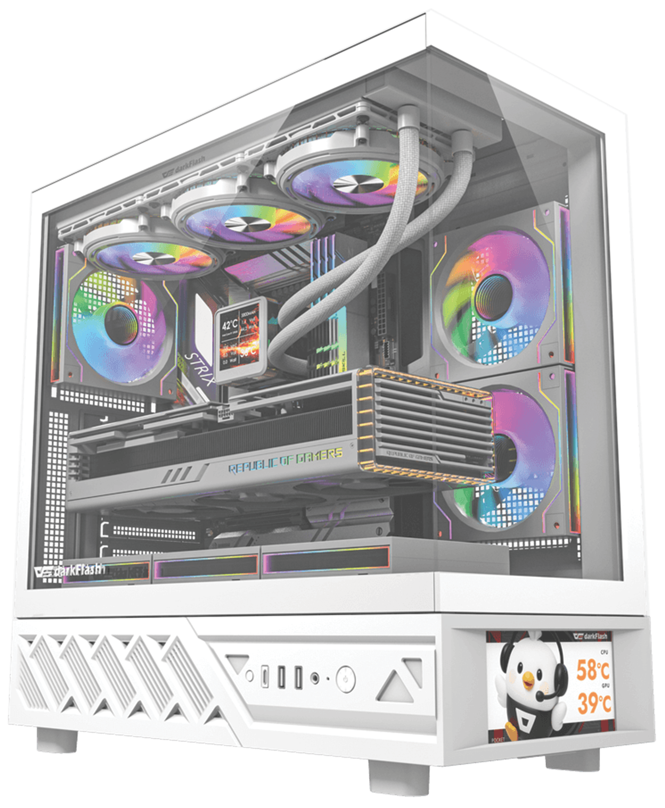 Darkflash DS950V White Panoramic Gaming Case, 6 ARGB Fans Pre-Installed, ATX/M-ATX/ITX Support, Dual-Chamber Design | DS950V – Buy Online