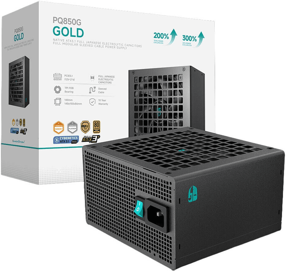 DeepCool PQ750G 750W 80 PLUS Gold Fully Modular ATX 3.1 Power Supply, Native PCIe 5.1 12V-2x6 GPU Cable, Cybenetics & PPLP Gold Certified, 100% Japanese Electrolytic Capacitors, 120mm FDB Fan, Embossed Sleeved Cables, Black | R-PQ750G-FD1B-JGUK-V1 – Buy Online
