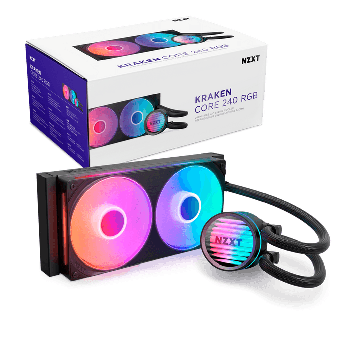 NZXT Kraken Core 240 RGB AIO Liquid Cooler, 240mm Radiator, 3,100 RPM Pump, Single-Frame RGB Fans, LGA 1851 & AM5 Ready | RL-KR24C-B1 – Buy Online