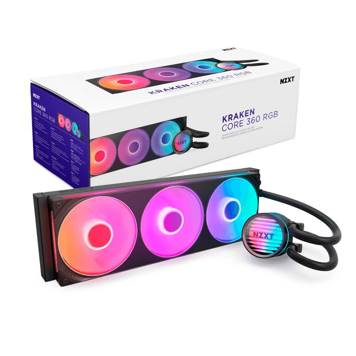 NZXT Kraken Core 360 RGB AIO Liquid Cooler, 360mm Radiator, 3,100 RPM Pump, Single-Frame RGB Fans, Black | RL-KR36C-B1 – Buy Online