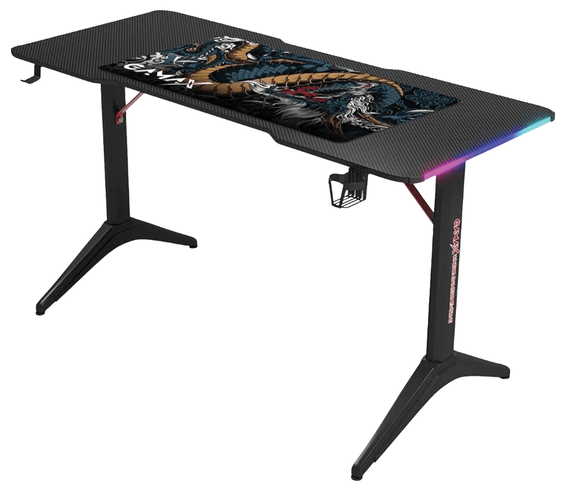 GAMAX D2208B Gaming Desk, RGB Carbon Fiber Surface, 120x60x74cm, Included Mousepad, Straight Design, Black | D2208B – Buy Online