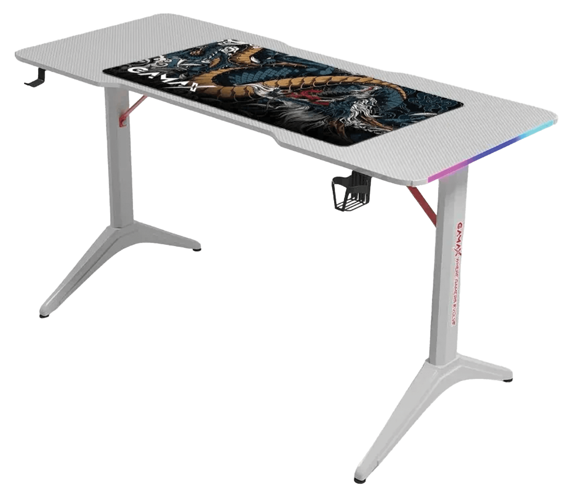 GAMAX D2208W Gaming Desk, RGB Carbon Fiber Surface, 120x60x74cm, Included Mousepad, Straight Design, White | D2208W – Buy Online