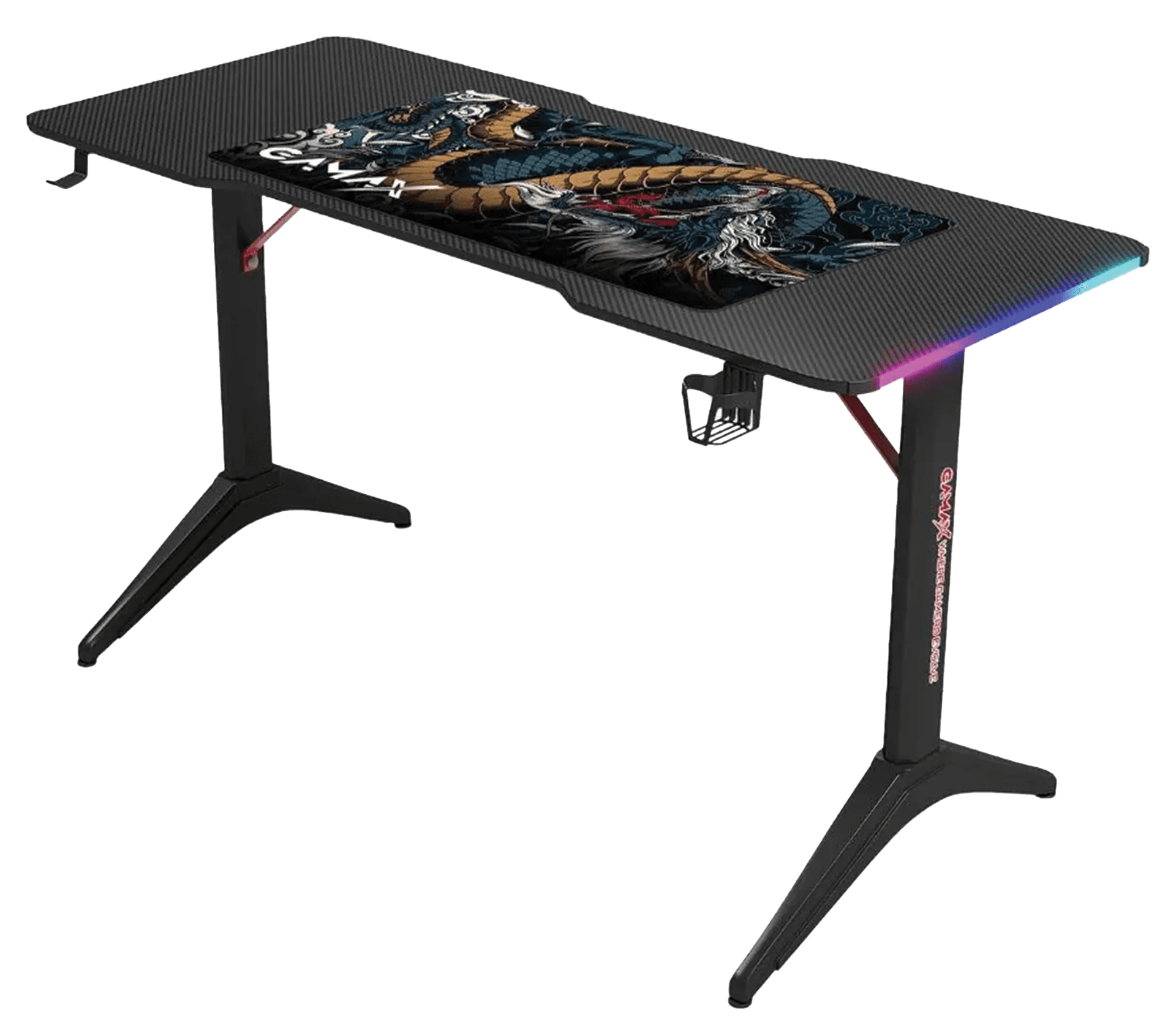 GAMAX D2408B Gaming Desk, RGB Carbon Fiber Surface, 140x60x74cm, Included Mousepad, Straight Design, Black | D2408B – Buy Online