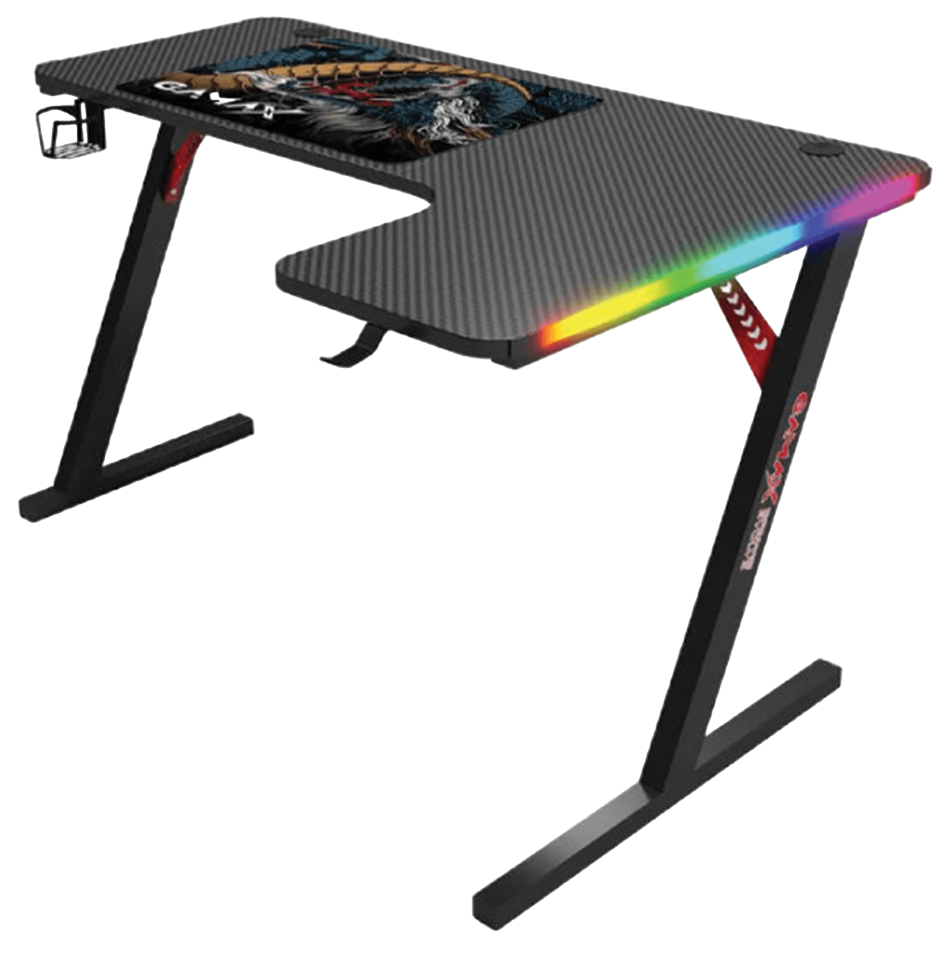 GAMAX P201-RB RGB Carbon Fiber L-Shaped Gaming Desk, 140 × 100 × 74 cm, Right Corner Design with RGB Lighting, Mouse Pad, Headphone Hook & Cup Holder, Black | P201-RB – Buy Online