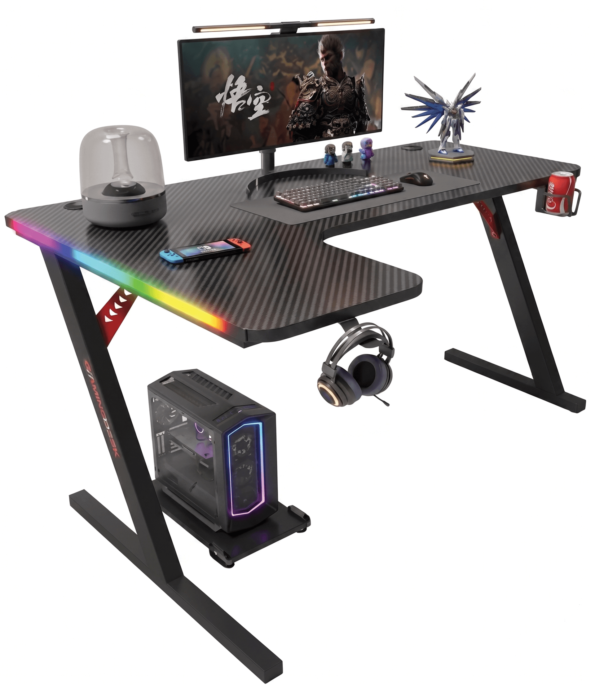 GAMAX P202-LB Carbon Fiber L-Shaped Gaming Desk, 160 × 60–100 × 74 cm, Left Corner Design with Full Desk Mouse Pad, Black | P202-LB – Buy Online