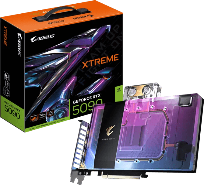 Gigabyte GIGABYTE AORUS GeForce RTX 5090 XTREME WATERFORCE Waterblock 32G Graphics Card, 32GB GDDR7, 512-bit, PCI-E 5.0, Full-Cover Liquid GPU | GV-N5090AORUSX WB-32GD - product view 1 of 11