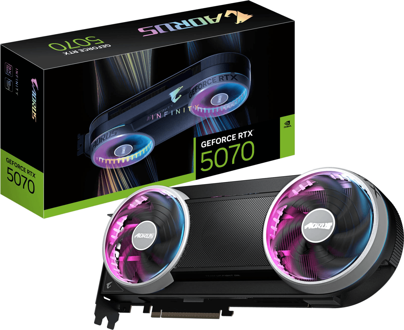 GIGABYTE AORUS INFINITY GeForce RTX 5070 12GB OC Black Gaming Graphics Card, 12GB GDDR7, WINDFORCE Cooling, RGB Halo | GV-N5070AORUS IF-12GD – Buy Online