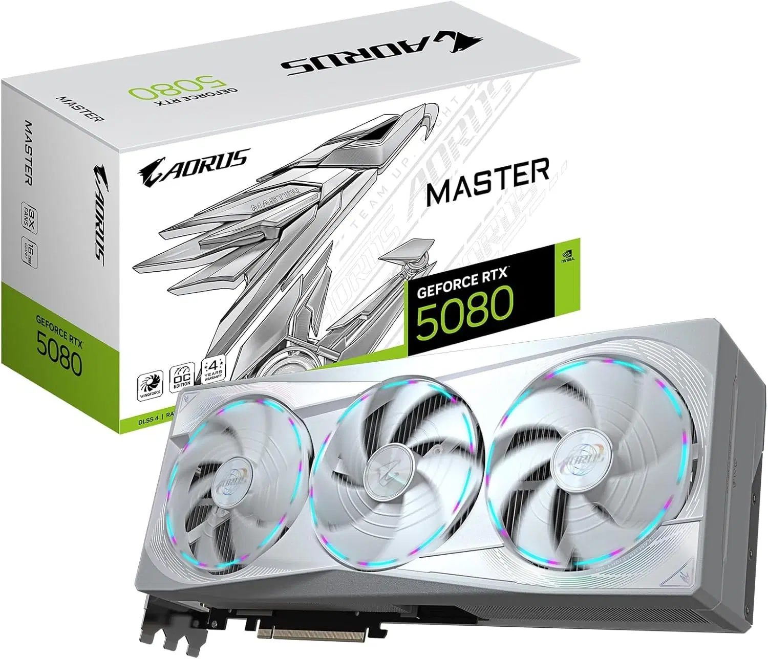 GIGABYTE AORUS RTX 5080 MASTER ICE Gaming Graphic Card, 16GB GDDR7, WINDFORCE 3 Fan Cooling, PCIe 5.0, AI-Ready, RGB Fusion, White | GV-N5080AORUSM ICE-16GD – Buy Online