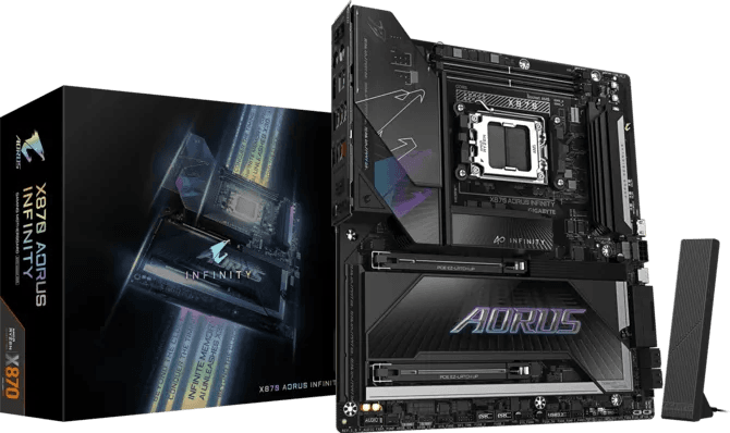 GIGABYTE AORUS X870 AORUS INFINITY WIFI7 AM5 ATX Motherboard, AMD Ryzen 9000 Series, PCIe 5.0, DDR5 EXPO, Dual USB4, Wi-Fi 7 & EZ-Latch | 9MX87OCFX-00-G10 – Buy Online