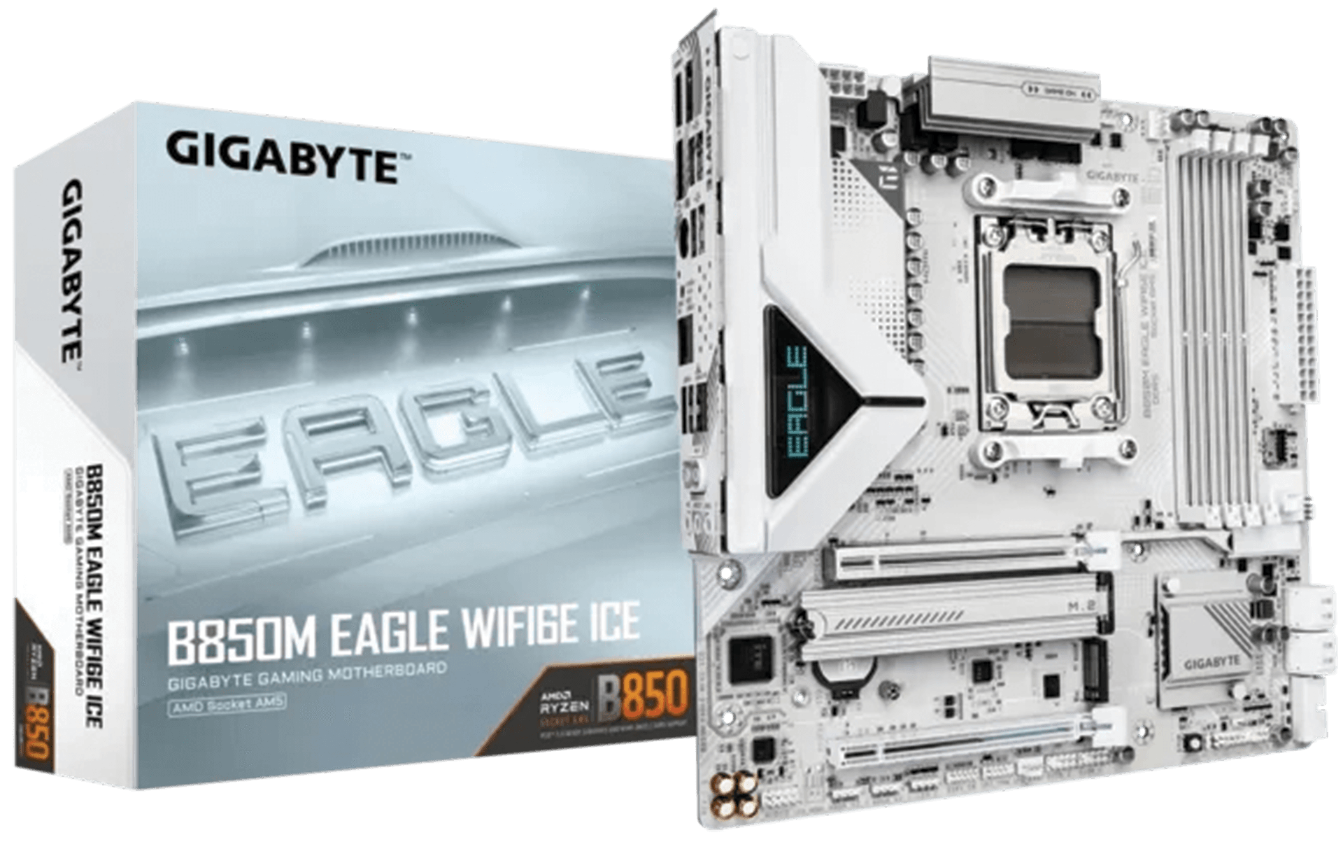 GIGABYTE B850M EAGLE WIFI6E ICE AMD AM5 Micro-ATX Motherboard, White Design, DDR5, PCIe 5.0, Wi-Fi 6E | B850M EAGLE WF6E ICE – Buy Online