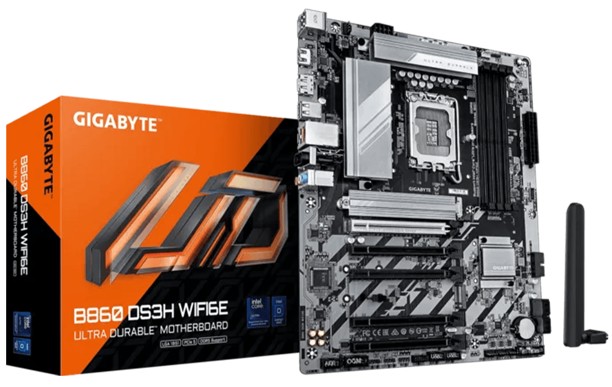 GIGABYTE B860 DS3H WIFI6E Ultra Durable LGA 1851 ATX Gaming Motherboard, Intel B860 Chipset, 8+1+2+2 Hybrid VRM, 4x DDR5 Slots (Up to 9066 MT/s OC & 256GB), PCIe 5.0 x16 & Gen5 M.2, Wi-Fi 6E, 2.5GbE LAN, USB-C 20Gbps | B860 DS3H WIFI6E – Buy Online