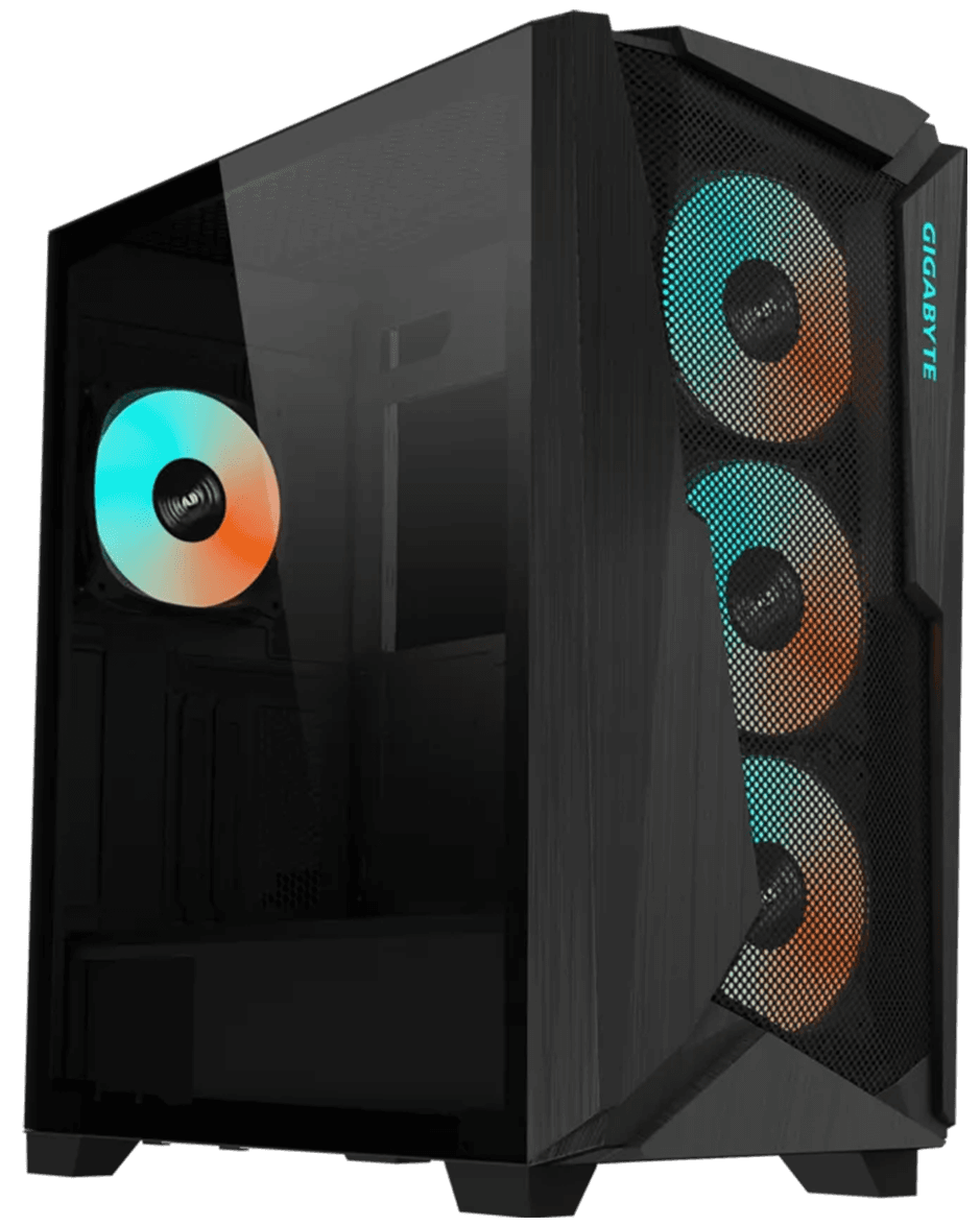 GIGABYTE C301 GLASS V2 E-ATX / ATX Mid-Tower Gaming PC Case, 4x Pre-Installed 120mm ARGB & PWM Fans, Mesh Front Panel, 6-Port ARGB Hub, 4mm Tempered Glass, Supports 360mm Radiators & 400mm Vertical/Horizontal GPUs, USB-C Gen2, Black | C301G-V2 – Buy Online