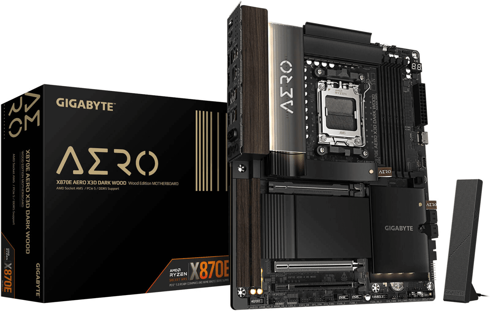 GIGABYTE X870E AERO X3D Dark Wood Edition AMD AM5 ATX Gaming Motherboard, PCIe 5.0, DDR5, Wi-Fi 7, Dual 5GbE LAN, 4x M.2, USB4, X3D Turbo Mode | 9MX87EOXK-00 – Buy Online