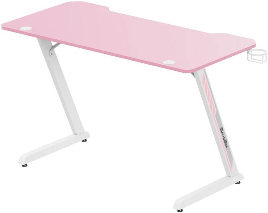 Gamertek Z-Desk Pink Gaming Desk, 120cm x 60cm, Ergonomic Workspace, Integrated Cup Holder & Headset Hook, Z-Shaped Steel Frame, Pink | GT-GD-Z-PK-001 – Buy Online
