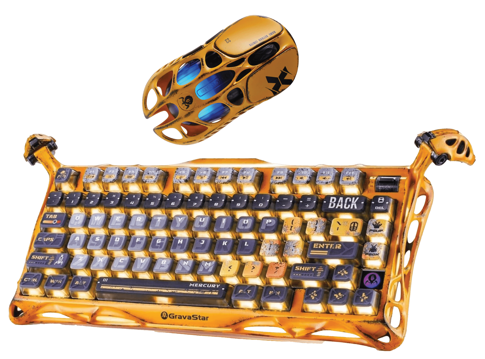 GravaStar Mercury K1 Pro & Mercury X Special Edition Gaming Set, Battle-Worn Yellow Aluminum 75% Mechanical Keyboard & Tri-Mode Wireless Mouse – Buy Online