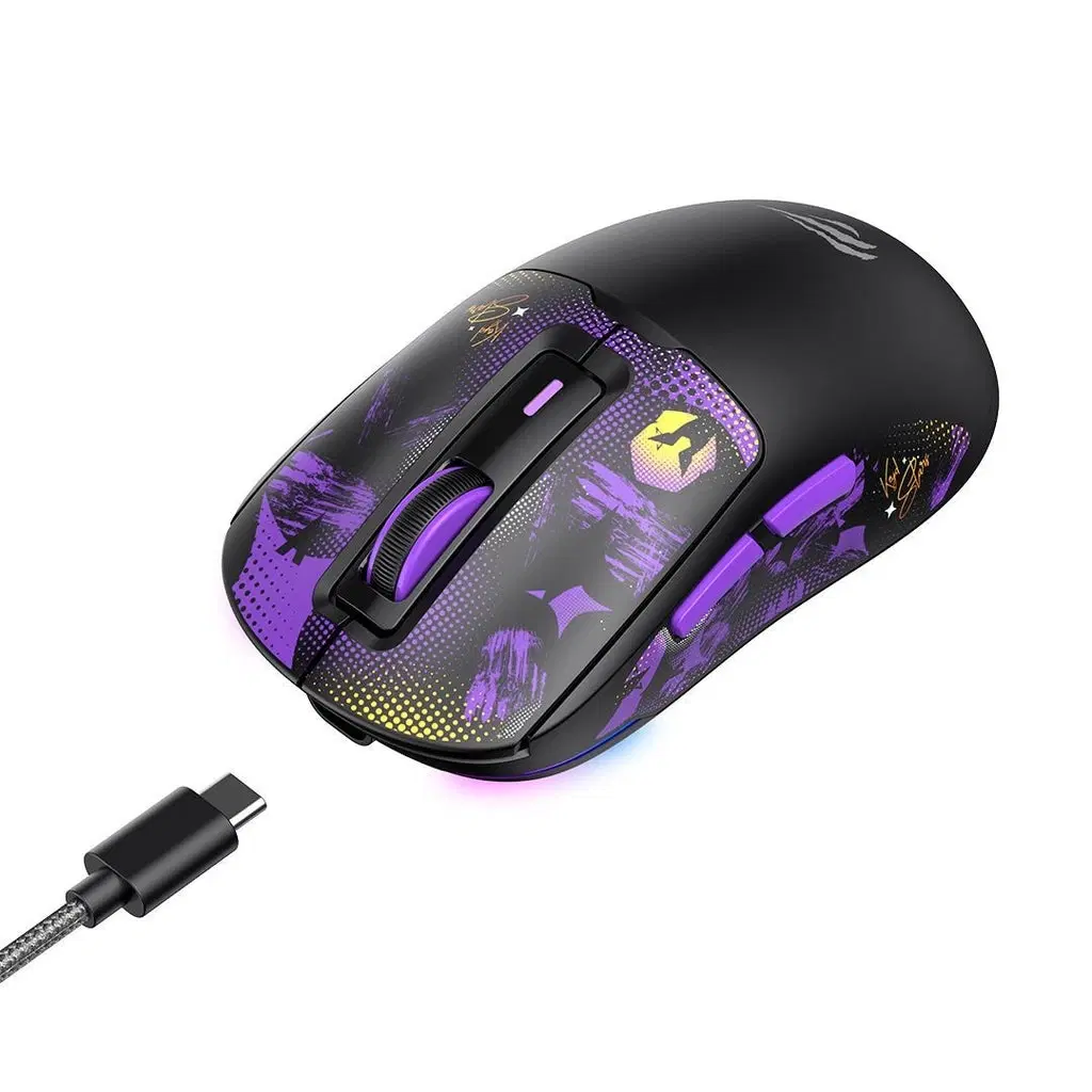 HAVIT HAVIT Gamenote MS969WB X VKS Tri-Mode Wireless Gaming Mouse, RGB, Black & Purple Edition | HVMS-MS969WB X VKS-BV - product view 3 of 4