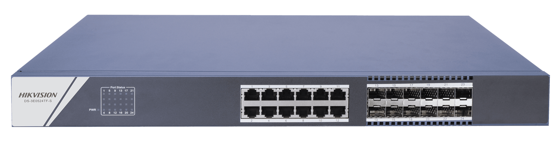 Hikvision DS-3E0524TF(B) 24-Port Gigabit Unmanaged Switch, 12x RJ45 Ethernet Ports, 12x SFP Fiber Optic Ports, 48 Gbps, 4KV Surge Protection | DS-3E0524TF(B) – Buy Online