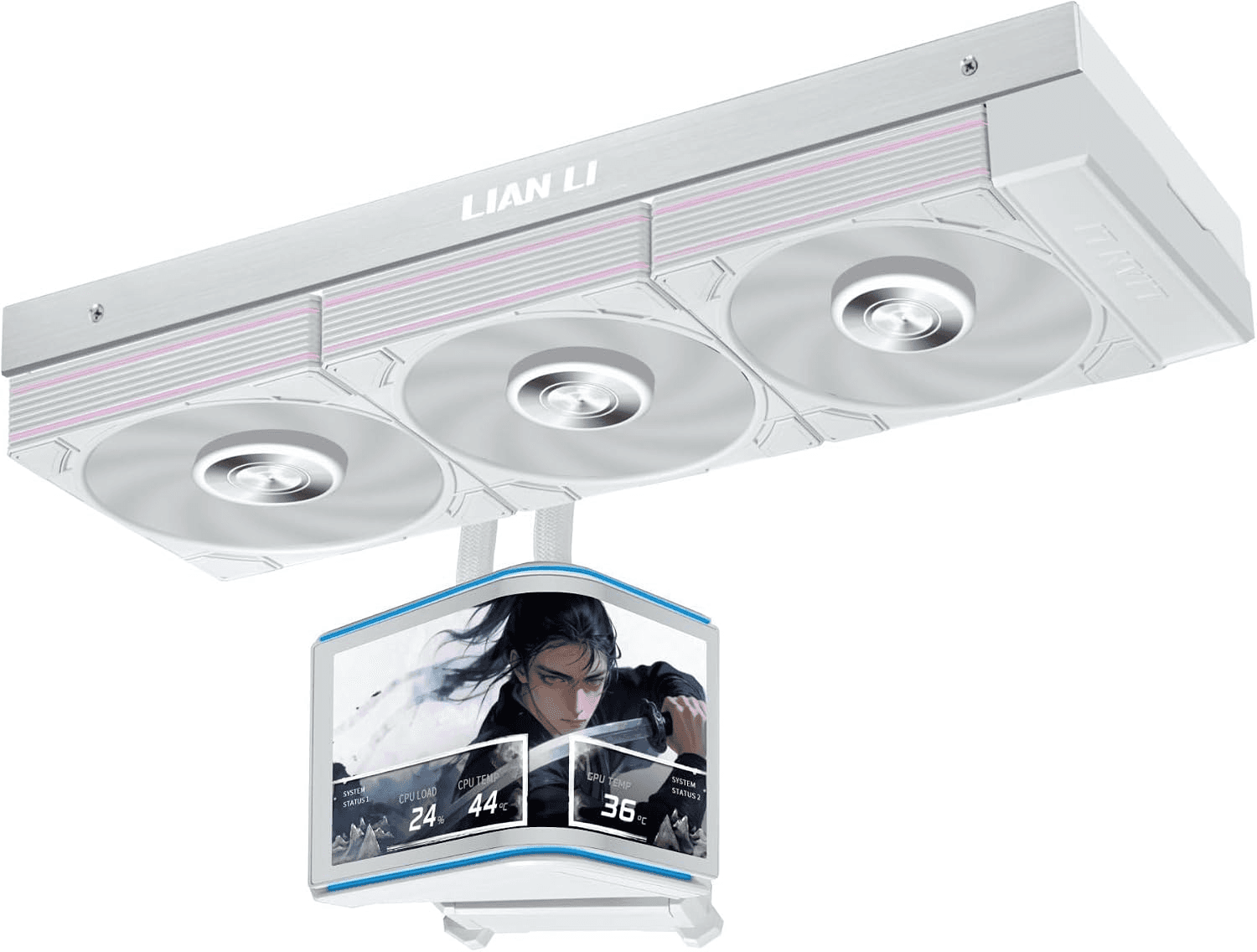 LIAN LI HydroShift II OLED Curved 360P28 AIO Liquid CPU Cooler, 6.67" 2K OLED Display, Motorized Pump, 3x UNI FAN P28 V2, LGA1851 & AM5, White | GHS2OLDC36PW – Buy Online