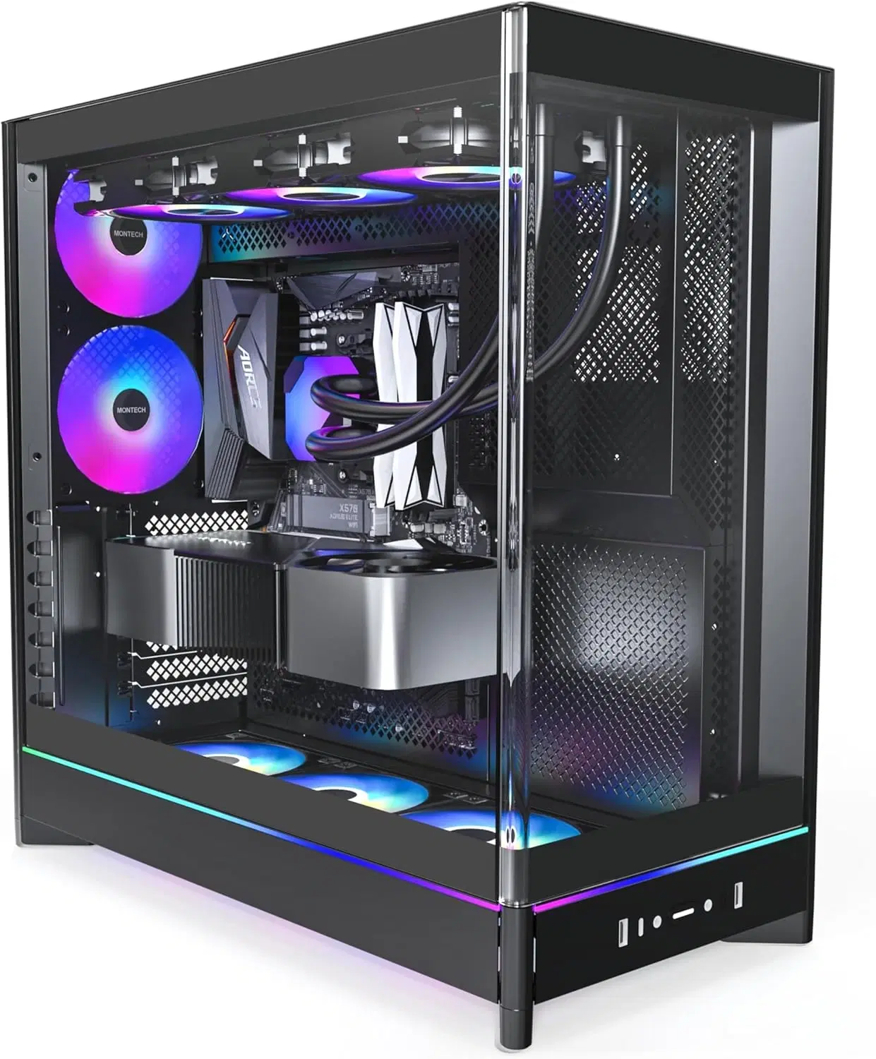 Montech MONTECH HS02 PRO Black Mid-Tower Gaming Case, Dual-Chamber Design, 4x Pre-Installed ARGB Fans, ATX | HS02 PRO BLACK - product view 2 of 9