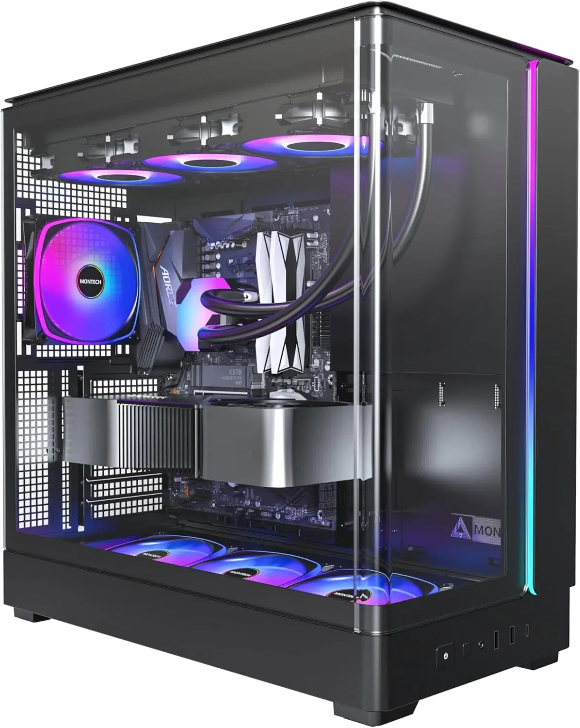 Montech MONTECH KING 45 PRO Black Mid-Tower Gaming Case, 4x Pre-Installed ARGB Fans, Dual-Chamber Panoramic Design | KING 45 BLACK PRO - product view 2 of 7