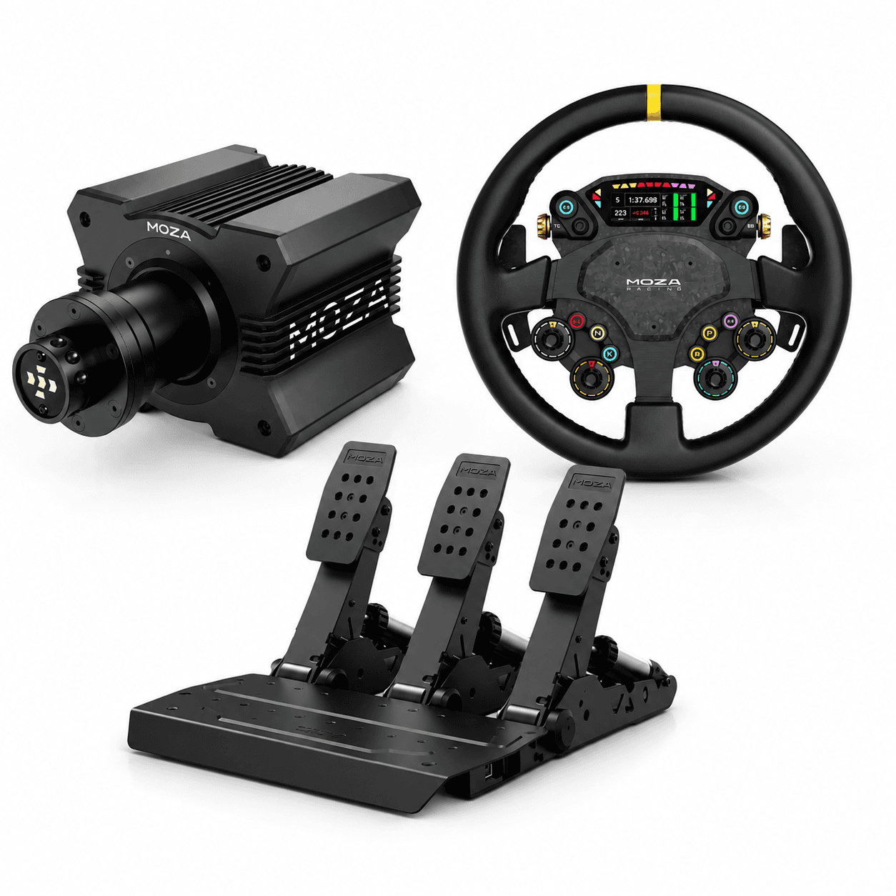 MOZA R9 GT3 Racing Bundle, RS080 9Nm Direct Drive Wheel Base, RS093 CS Pro Steering Wheel, RS098 SRP2 Racing Pedals & RS099 SRP2 Clutch Pedal, 3-Pedal PC GT Sim Racing Setup – Buy Online