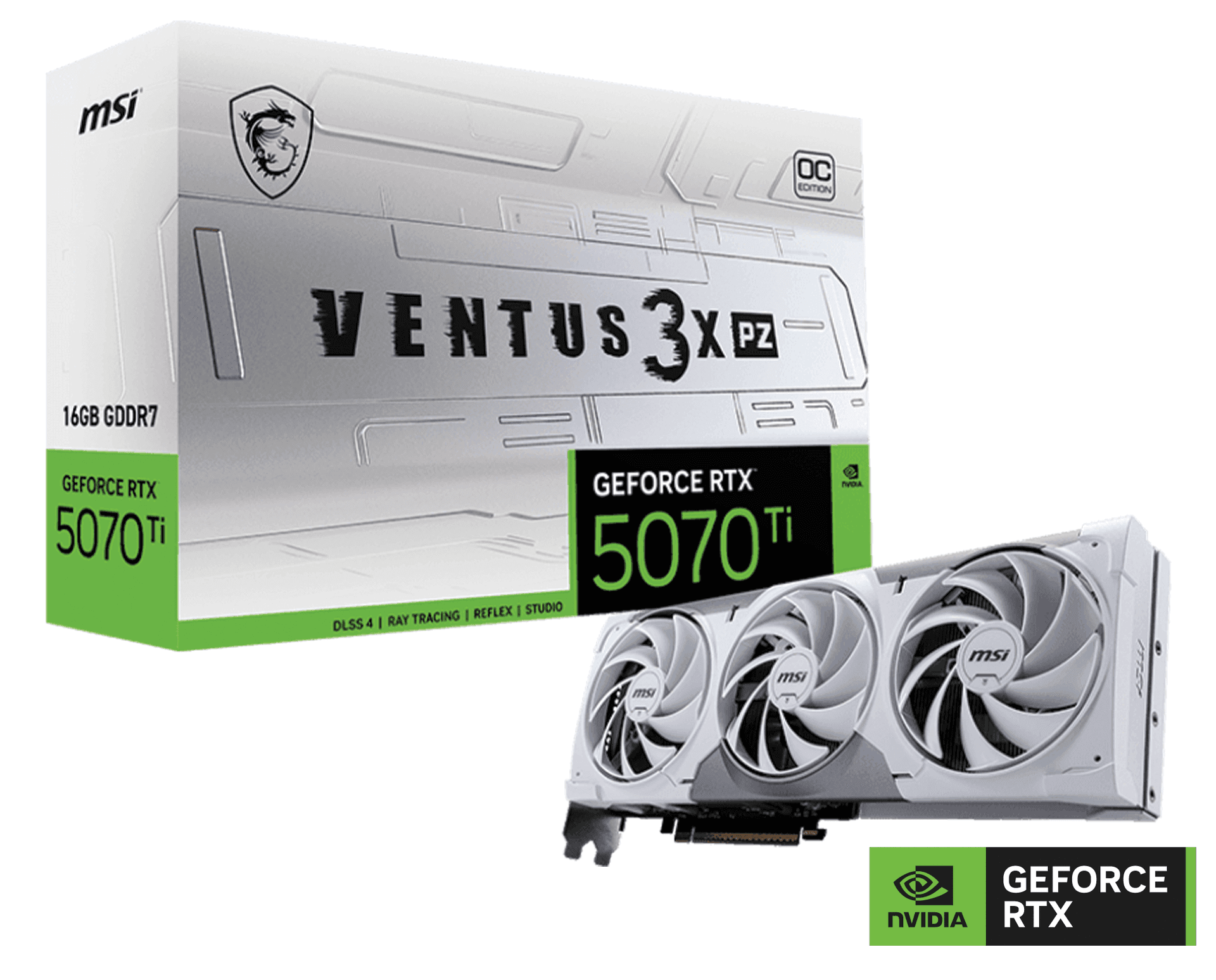 MSI GeForce RTX 5070 Ti 16G VENTUS 3X PZ OC White Graphics Card, 16GB GDDR7, 8960 CUDA Cores, PCIe 5.0, Zero-Trace Power Path, 303mm SFF-Ready | 912-V531-636 – Buy Online