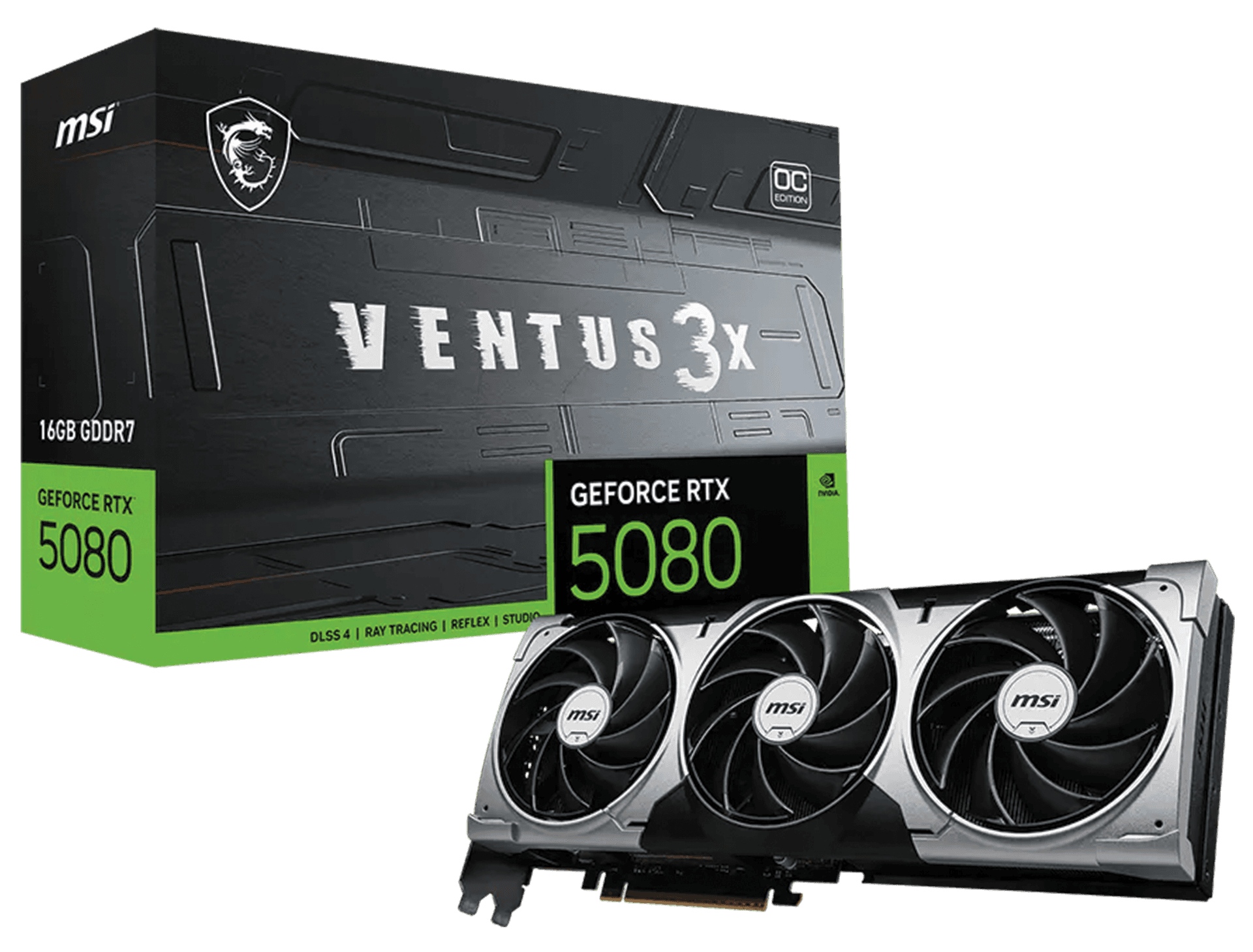 MSI GeForce RTX 5080 Ventus 3X OC 16GB GDDR7 Graphics Card, NVIDIA Blackwell Architecture, Triple Fan, PCIe 5.0, DLSS 4, 4K Gaming & AI GPU | 912-V531-262 – Buy Online