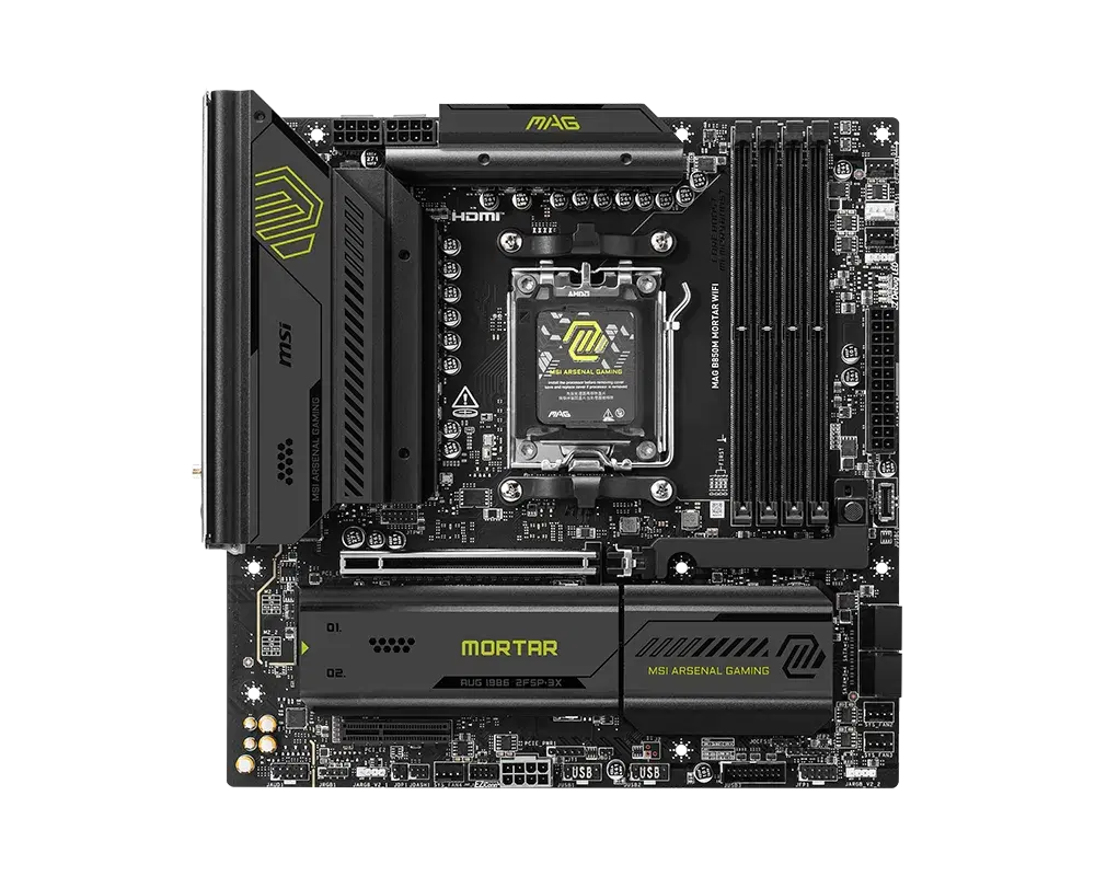 MSI MSI MAG B850M MORTAR WIFI Motherboard, AMD AM5 Socket, B850 Chipset, DDR5, Wi-Fi 7, 5G LAN, mATX | 911-7E61-001 - product view 2 of 5