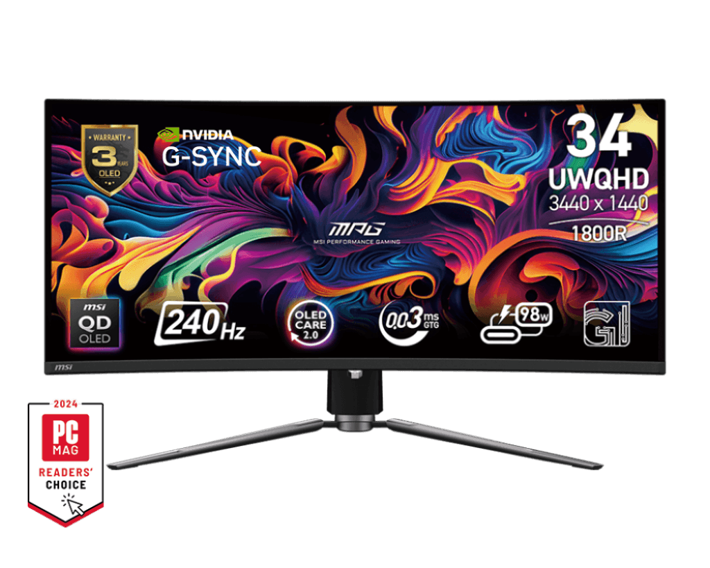 MSI MPG 341CQPX QD-OLED 34" Curved Gaming Monitor, UWQHD, 240Hz, 0.03ms GtG, VESA DisplayHDR True Black 400, Console Mode | 9S6-3DD04T-029 – Buy Online