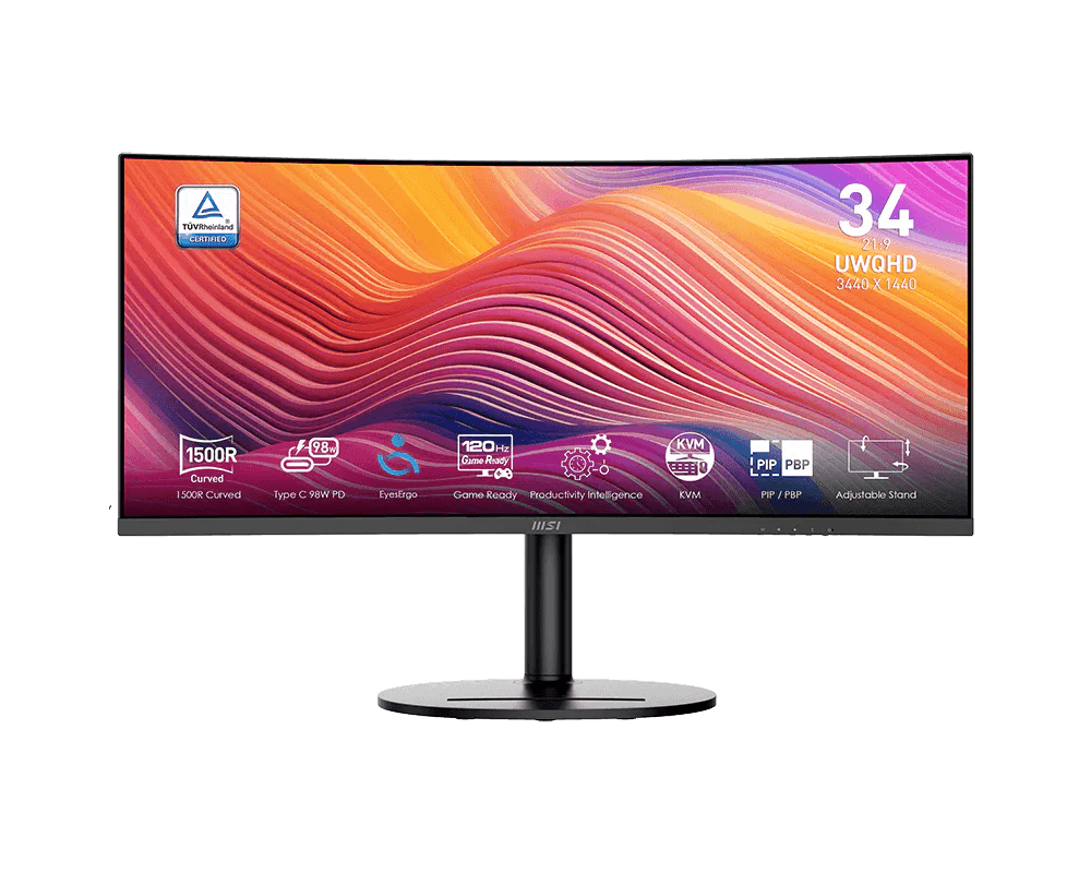 MSI Modern MD342CQP 34" Ultrawide Curved Monitor, 120Hz, 1ms, UWQHD (3440 x 1440), USB-C 98W PD | 9S6-3PC59H-010 – Buy Online