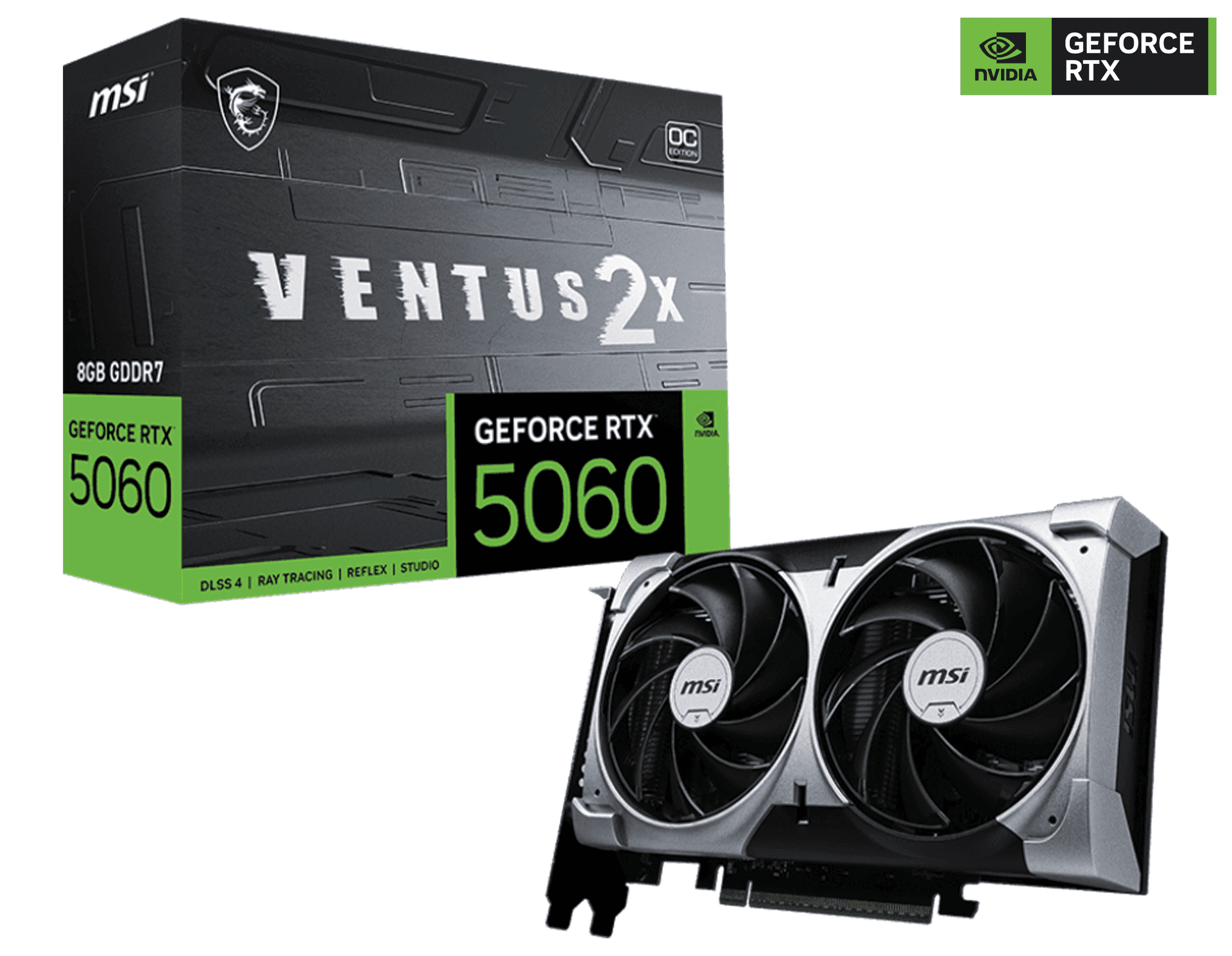 MSI NVIDIA GeForce RTX 5060 8G VENTUS 2X OC Graphic card, 8GB GDDR7, 128-bit 28 Gbps, 3840 CUDA CORES Units, 2535 MHz Extreme Clocks, NVIDIA Blackwell Architecture | 912-V537-017 – Buy Online