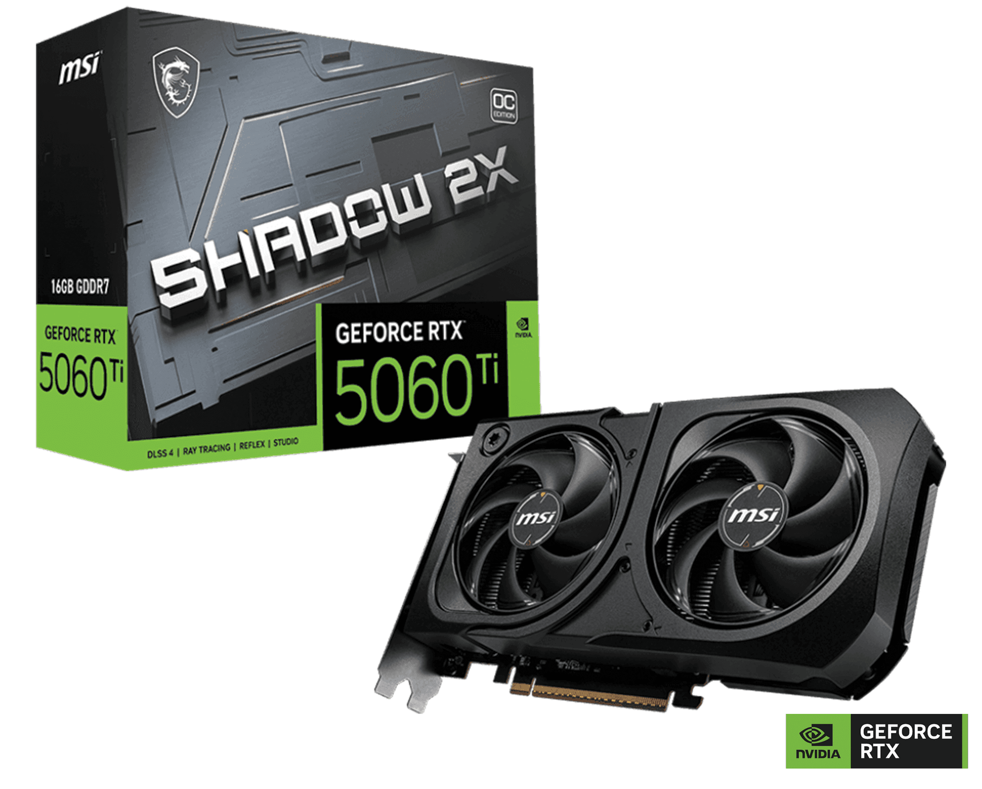 MSI NVIDIA GeForce RTX 5060 Ti 16G SHADOW 2X OC PLUS Graphics card, 16GB GDDR7, 128-bit 28 Gbps, 4608 CUDA Units, Blackwell Architecture | 912-V535-029 – Buy Online