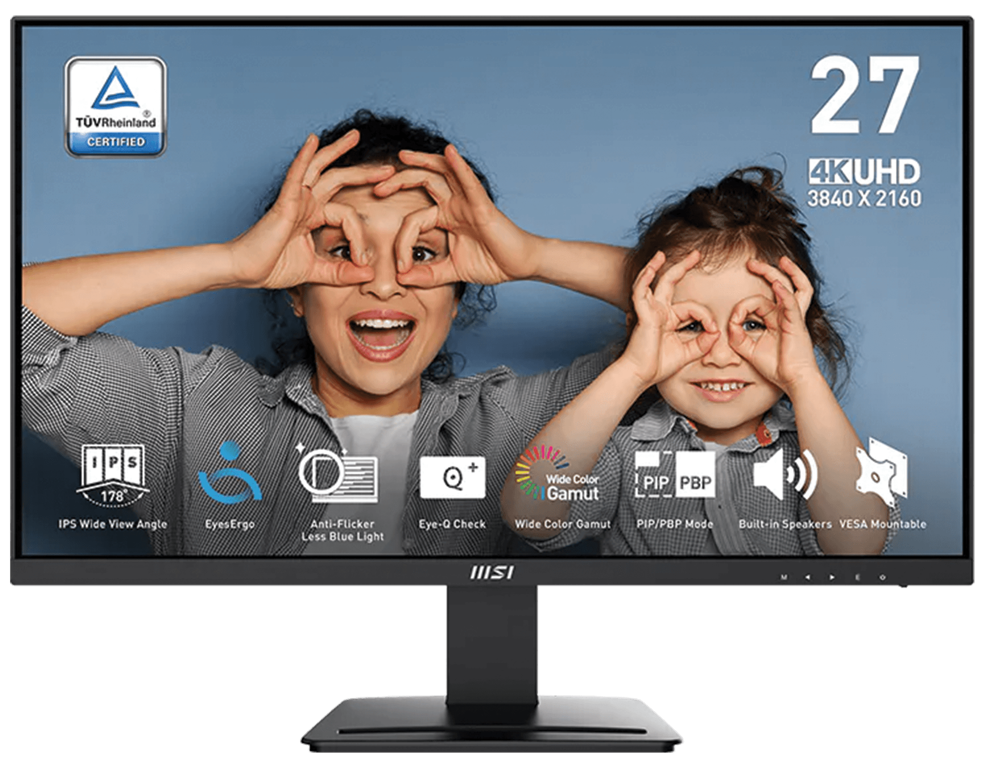 MSI PRO MP273U 27-Inch 4K UHD (3840x2160) IPS Monitor, EyesErgo Anti-Flicker, 60Hz, 4ms, Built-in 3W Speakers, HDMI/DP, VESA Mountable | 9S6-3PB4CH-412 – Buy Online