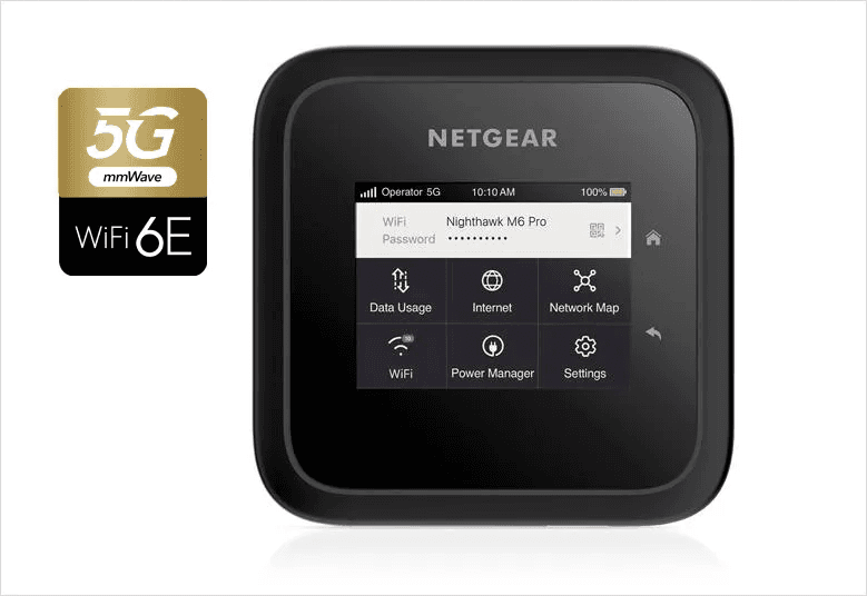 NETGEAR NETGEAR Nighthawk M6 Pro 5G mmWave WiFi 6E Mobile Hotspot Router, Up to 8Gbps, AXE3600, 2.5G Ethernet, Qualcomm X65 | MR6550-100APS - product view 1 of 5