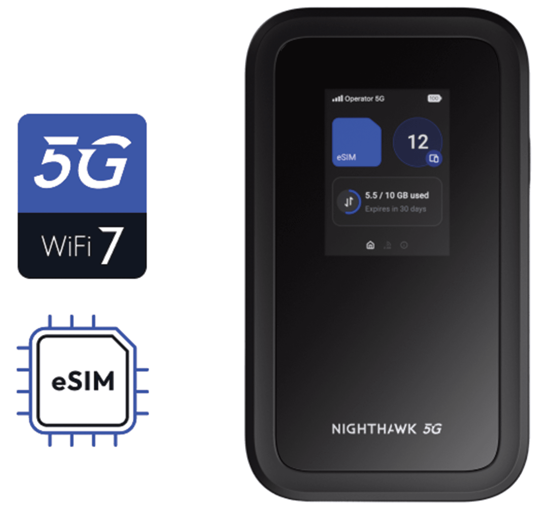 NETGEAR Nighthawk M7 5G Mobile WiFi 7 Hotspot Router, Global eSIM, 3.6 Gbps Wireless Speed, WPA3 Security | MH7150-100APS – Buy Online