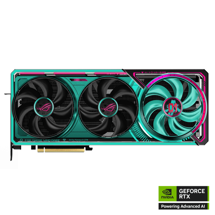 ASUS ROG Astral GeForce RTX 5080 16GB GDDR7 OC HATSUNE MIKU EDITION Graphics Card (GPU), 1801 AI TOPs, PCI Express 5.0, 30 Gbps 256-bit, 10752 CUDA Cores | 90YV0LV9-M0NM00 – Buy Online